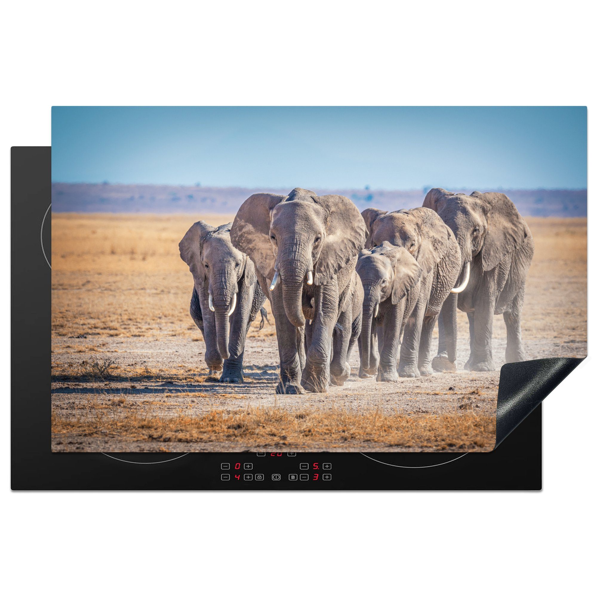 MuchoWow Herdblende-/Abdeckplatte (1 tlg), Afrika, 81x52 - Vinyl, küche, cm, - Ceranfeldabdeckung Elefant die Induktionskochfeld für Sand Schutz
