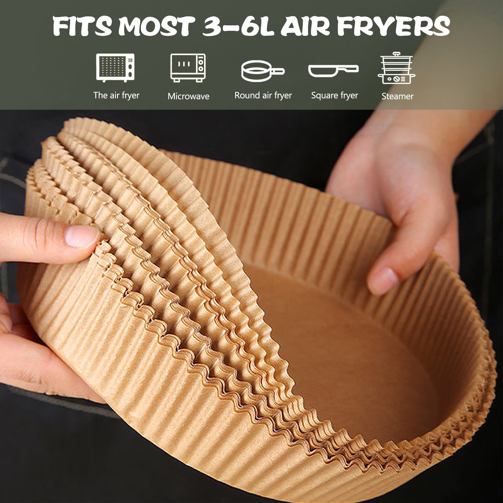 Kityhome Backpapier Luftfritteuse Papier Schalen, 50 Stück, hitzebeständig, fettfest, Vorgeformte schalenförmige Design