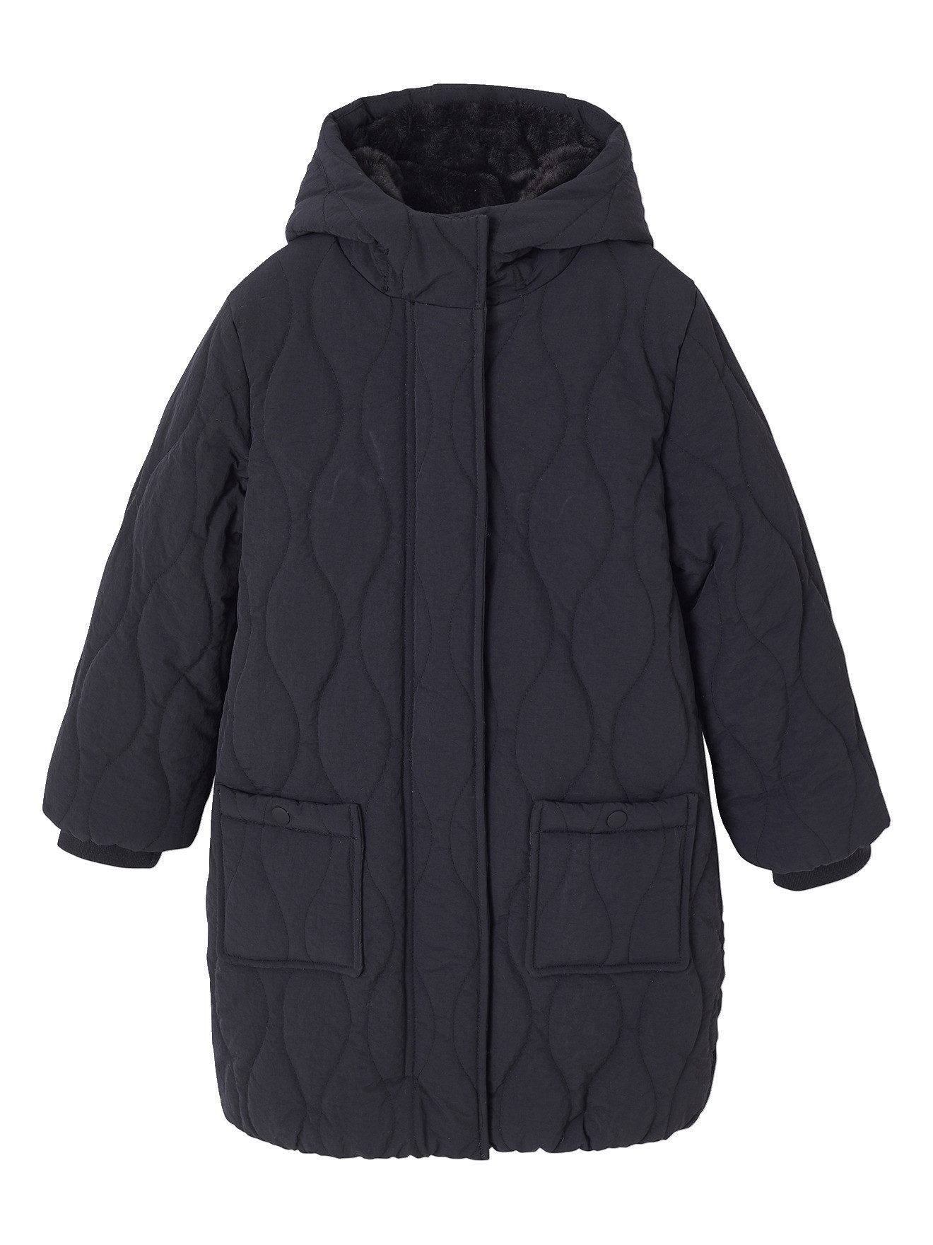 vertbaudet Steppjacke Mädchen Steppmantel mit Webpelz-Kapuze