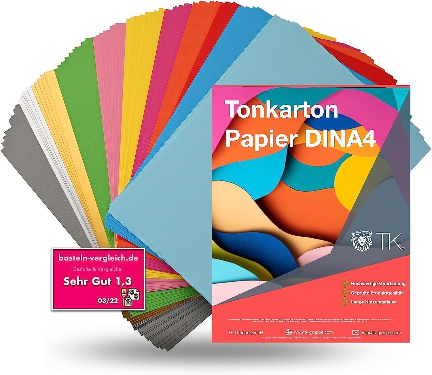 TK Gruppe Bastelkartonpapier 100 Blatt Tonpapier Buntpapier 230 g/m² - A4 Kopierpapier | Papier