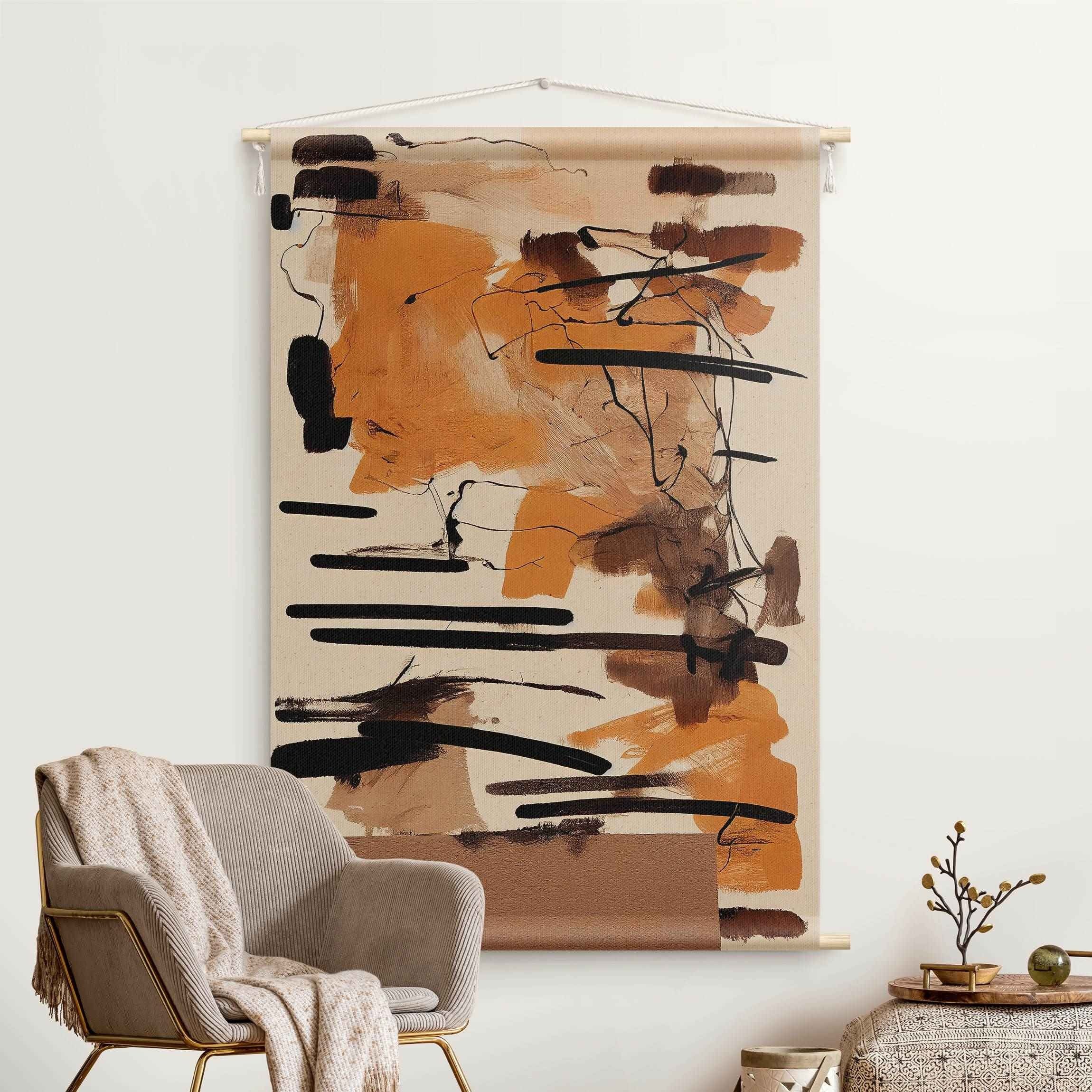 Bilderdepot24 Wandteppich modern Abstrakt Warme Farbkomposition braun, rechteckig, Höhe: 2.6 mm, großes Wandbild aus Natur-Baumwolle Wandbehang Stoffbild Tuch Wollseil