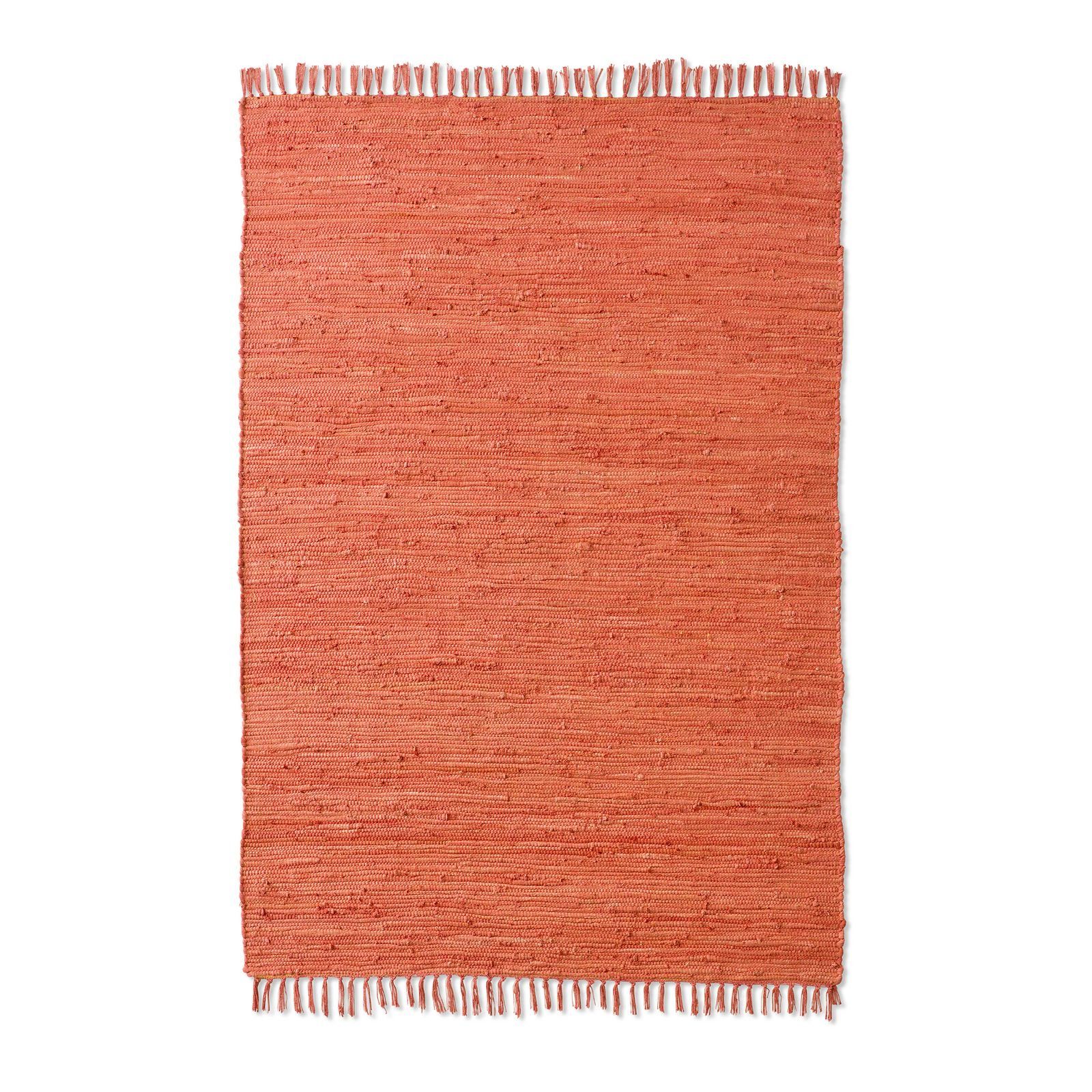 TaraCarpet Teppich Flickenteppich TaraCarpet Sylt mit Fransen, rechteckig, Höhe: 5 mm, Wohnzimmer Schlafzimmer Küchenteppich terracotta 060x120