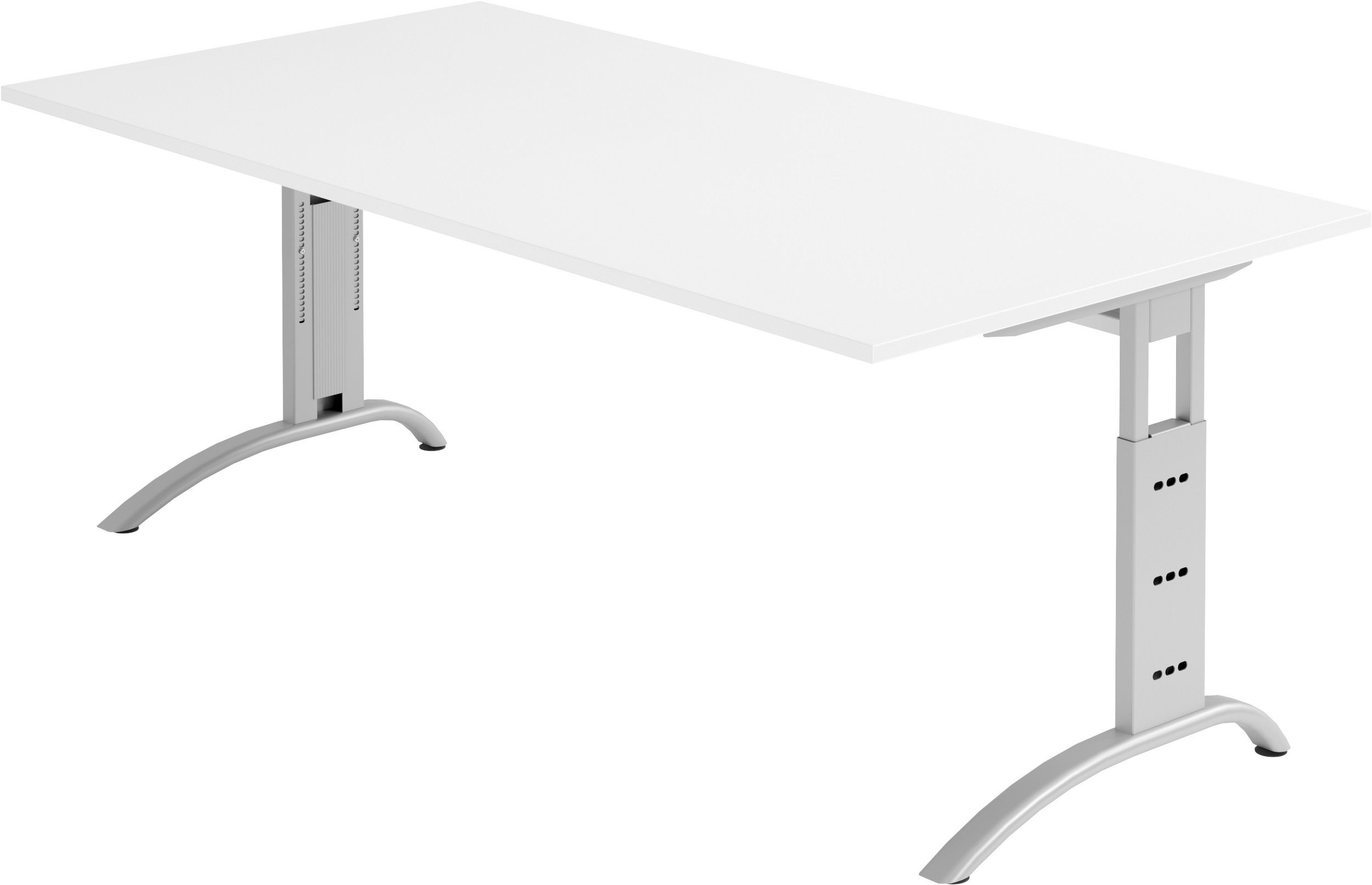 bümö Schreibtisch Schreibtisch Serie-F, Rechteck: 200 x 100 cm - Dekor: Weiß - Gestell: Silber