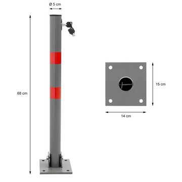 ECD Germany Absperrpfosten Parkpfosten Parkplatzsperre Sperrpfosten Parkplatz-Barriere Park (4er Pack, inkl. Montagematerial, Schlüssel), 4er Set Klappbar rund 71cm Warnstreifen 3 Schlüsseln Stahl Anthrazit