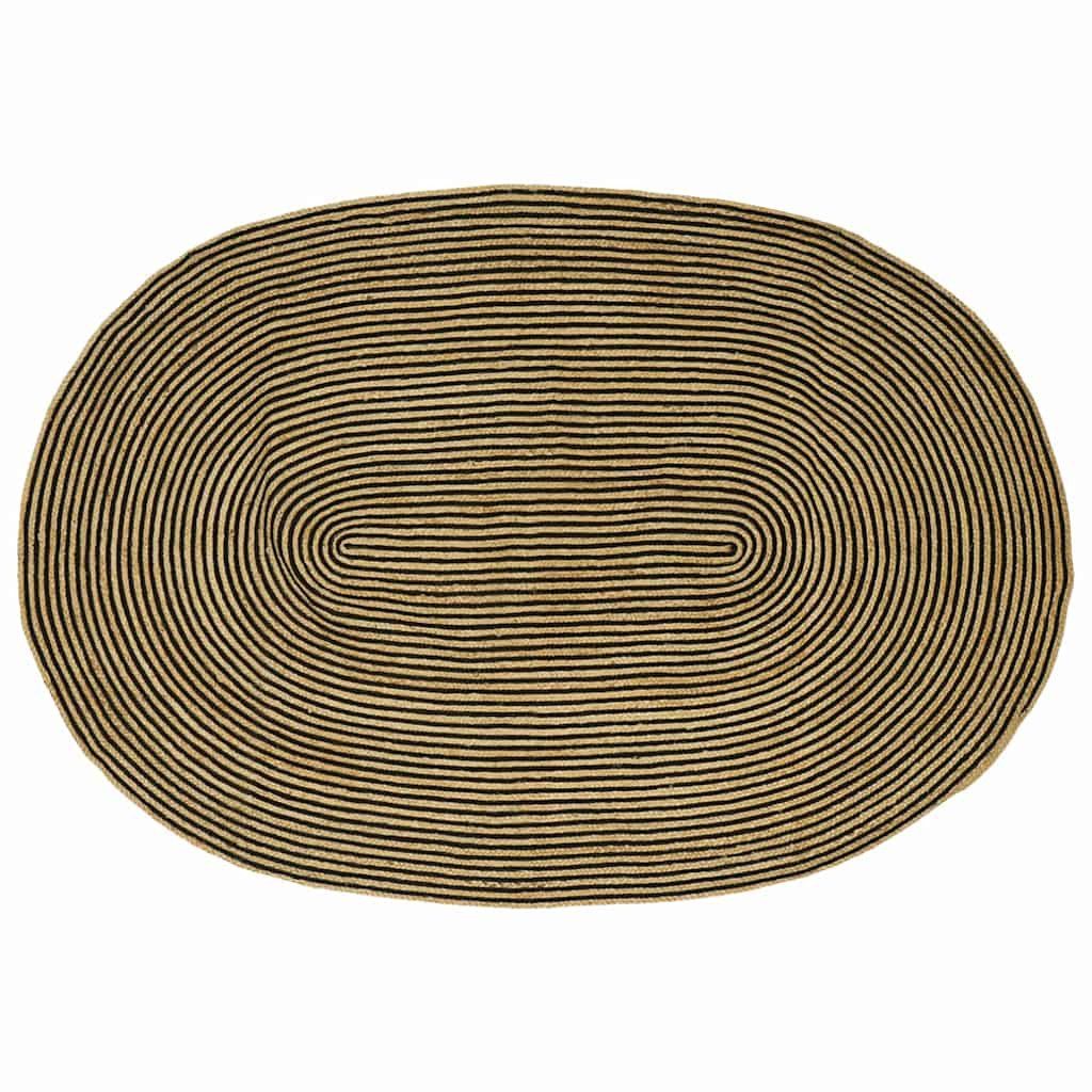 vidaXL Teppich Teppich Natürlich und Schwarz 152 x 245 cm Jute, Oval