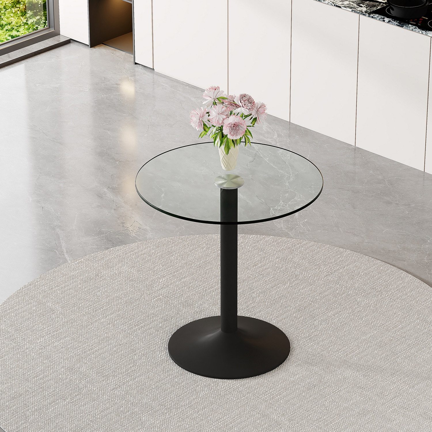 ANYSUN Glastisch Esstisch Rund Glas,Moderner minimalistischer Glasbalkentisch (Runder Esszimmertisch Küchentisch für 4 Personen), Esszimmertische mit Metallbeinen Küchentisch für Wohnzimmer Küche