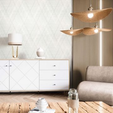 Newroom Vliestapete, Weiß Tapete Modern Linien - Muster Silber Grafiktapete Mustertapete Grafik Grafisch Geometrisch für Wohnzimmer Schlafzimmer Küche