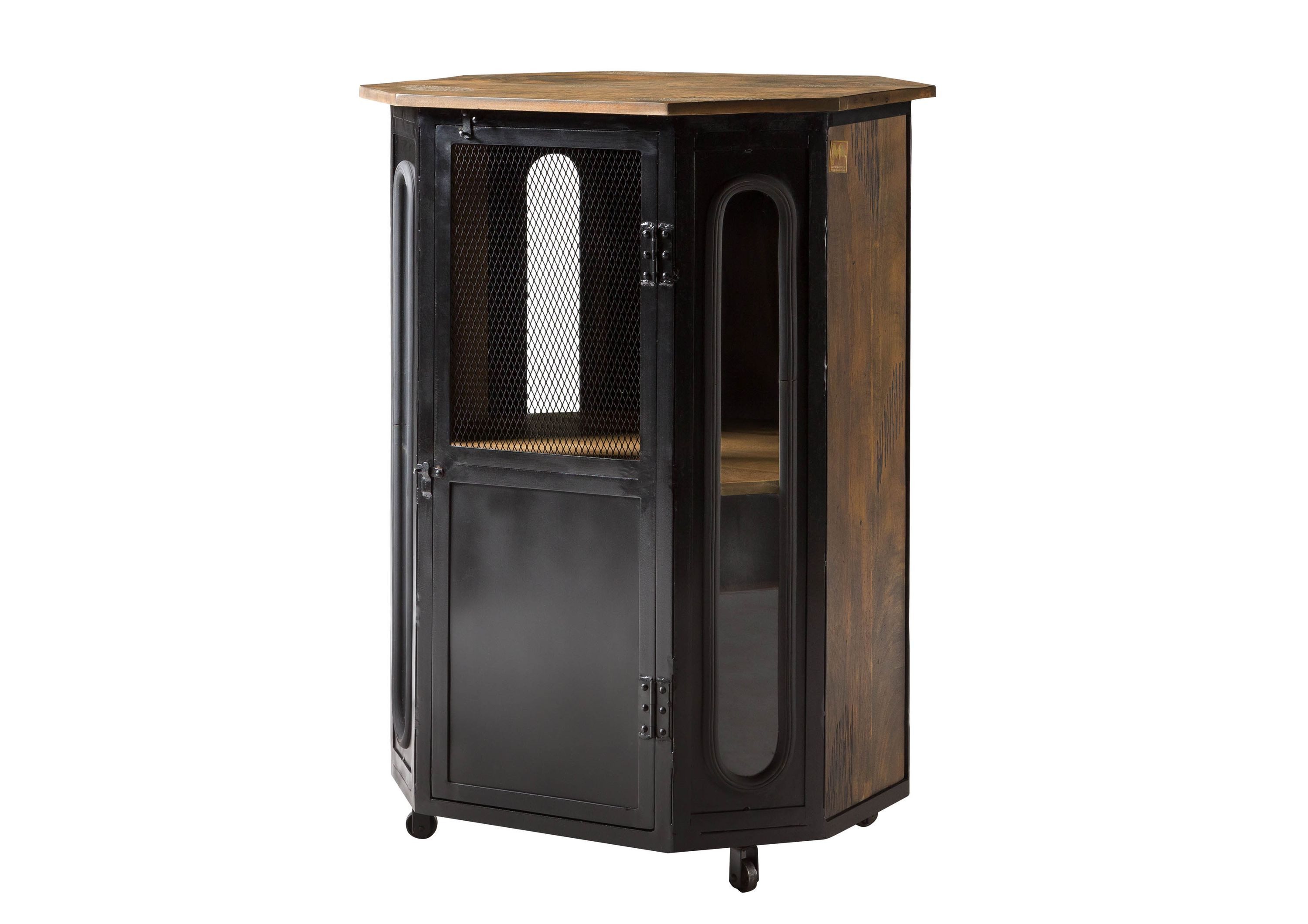 Massivmoebel24 Standvitrine RAILWAY (Vitrine Mango 76x60x120 braun lackiert RAILWAY #430) Vitrine Mango 76x60x120 braun lackiert RAILWAY #430