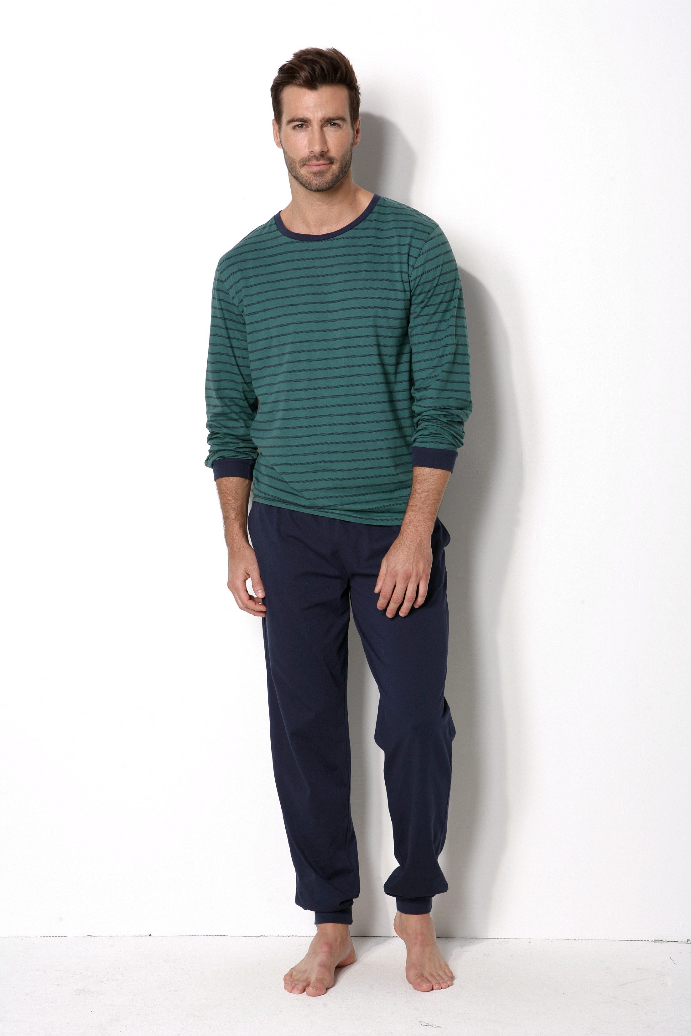 le jogger® Pyjama (Packung, 4 tlg., 2 Stück) Schlafanazug lang im Streifendesign