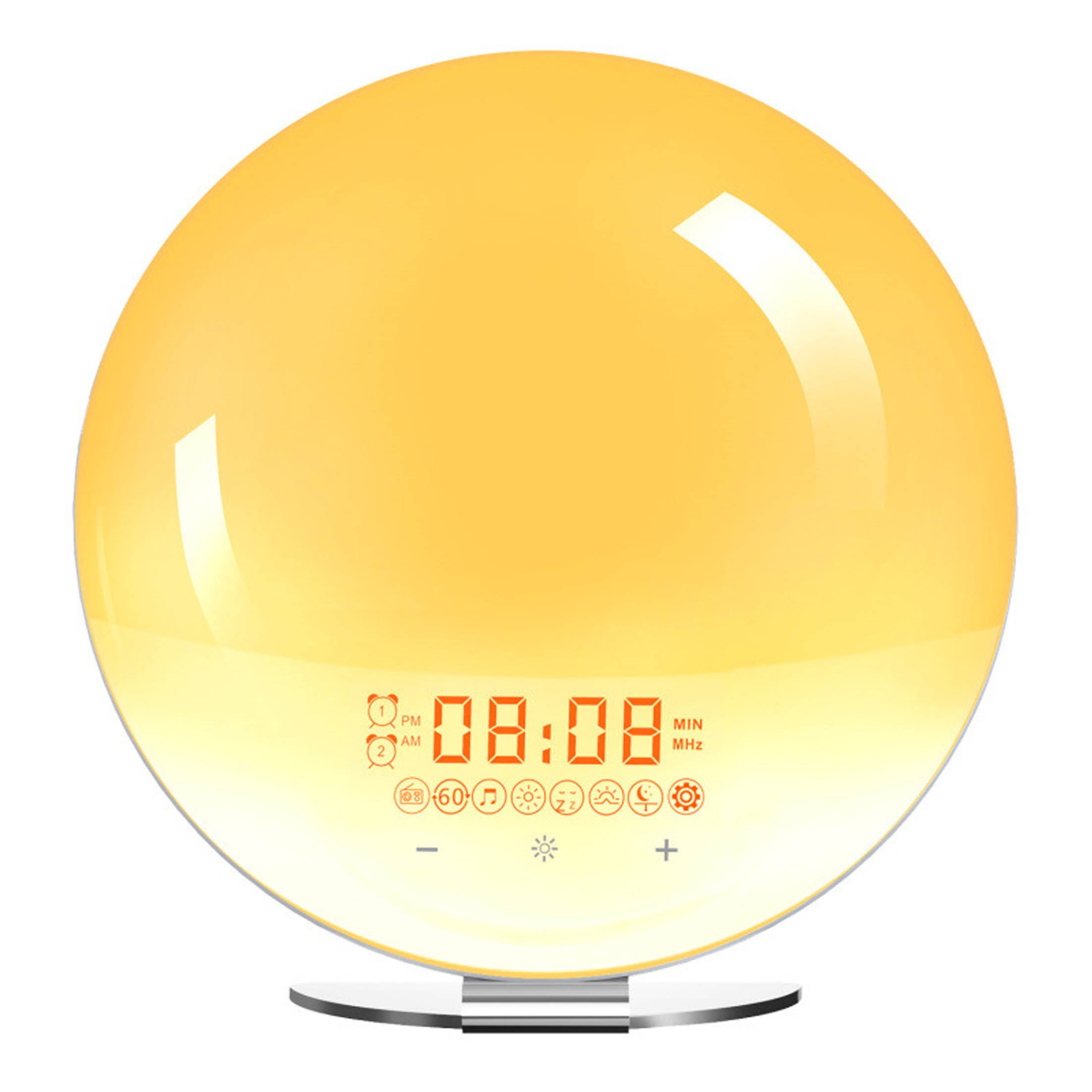 KINSI Wecker Tageslichtwecker, Sonnenaufgang Simulation, FM Radio, Nachtlicht Doppelalarm, 8 Einschlafsounds, 5x Schlummern, Touchlicht