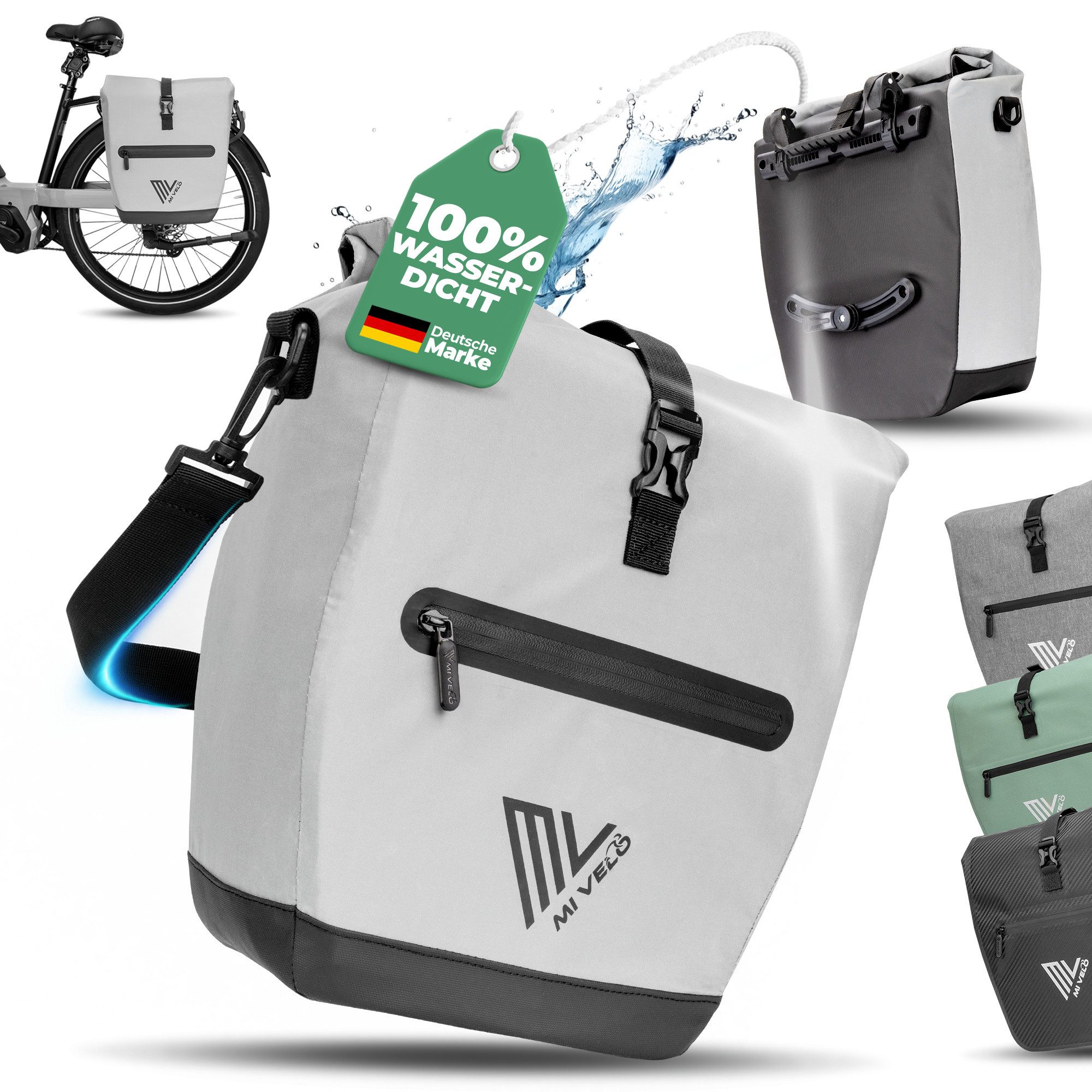 MIVELO Fahrradtasche Gepäckträgertasche wasserdicht inkl. Gurt für Umhängetasche, Zwei Varianten wählbar
