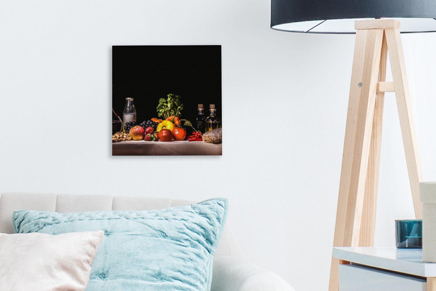 OneMillionCanvasses® Leinwandbild Stilleben für - Essen Bilder Wohnzimmer Schwarz, Trinken Obst Leinwand - Schlafzimmer - (1 - St)