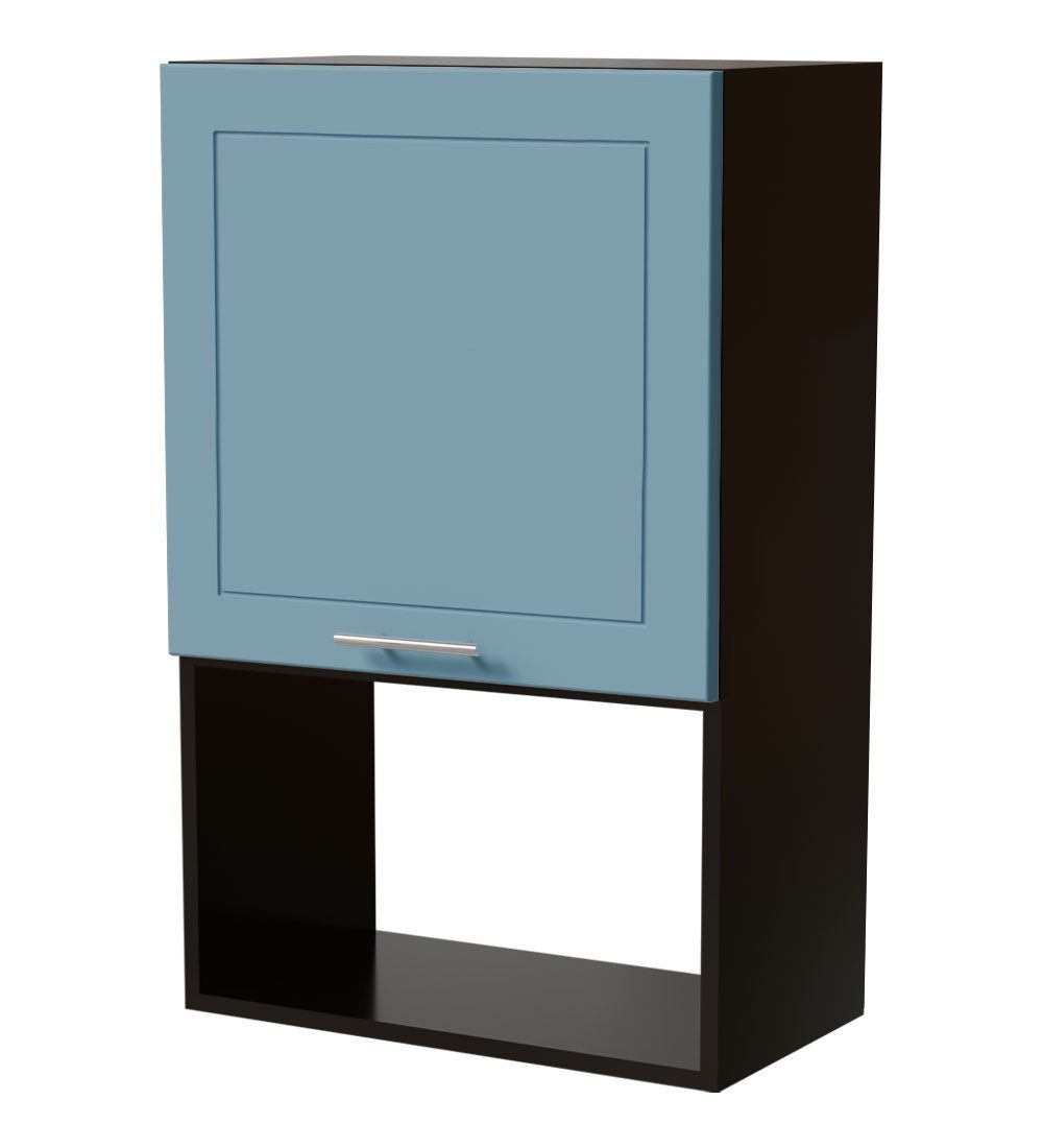 Feldmann-Wohnen Mikrowellenumbauschrank Bari (W4MK/60, 1 Tür, 1 Gerätefach, 1-St., moderne Kassettenoptik, lackierte Fronten, 60x32,5x96cm) schwarz / RAL 5024 pastellblau matt