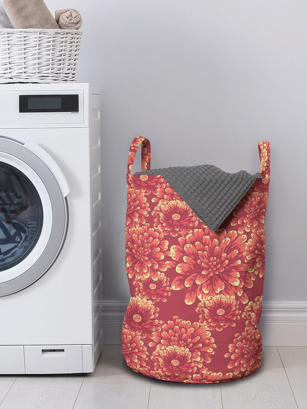 Wäschesäckchen Wäschekorb Dahlie Kunst Kordelzugverschluss Waschsalons, mit Blüte Abakuhaus Sommer-Blüte Griffen für
