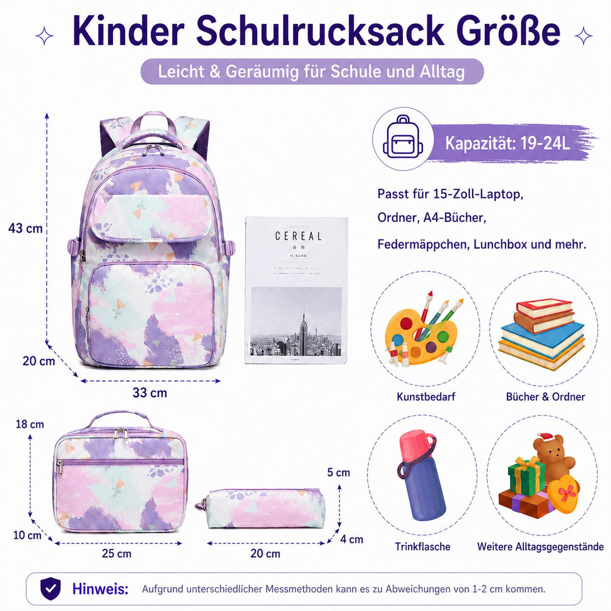MOPUEA Schulrucksack 3 Stück Schulrucksack-Set Schultasche Teenager Turnbeutel (Große Kapazität Mit Praktischer Aufteilung, 3-tlg., Angenehmer Und Ergonomischer Tragekomfort), 3 Teilig Schule Rucksack mit Lunchpaket Tasche und Federmäppchen