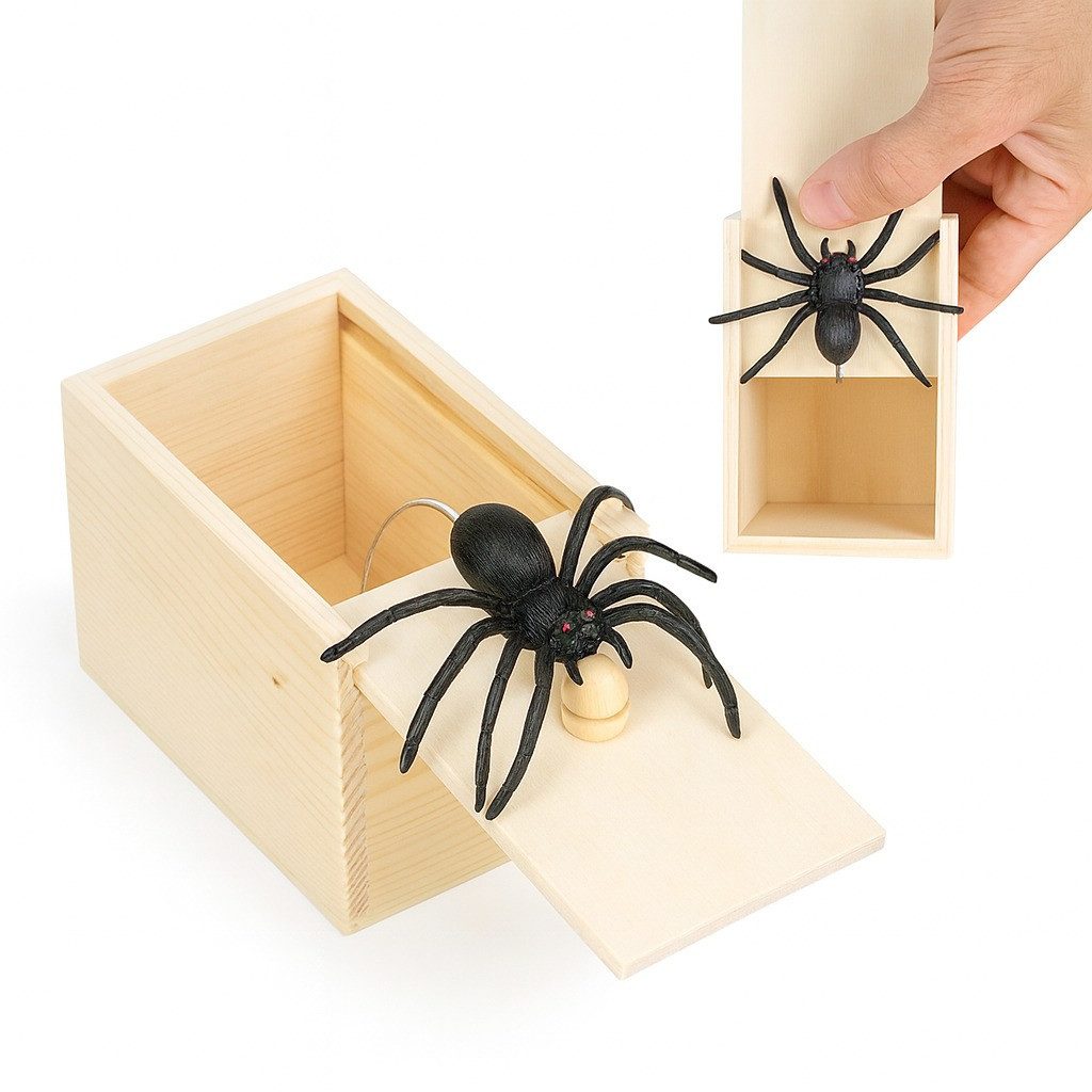 Geschenkehöhle Spiel The Original Spider Prank Box - Scherzartikel lustig zum Erschrecken, Prank-Box (Scherzartikel) – sorgt für Schock & Lacher zugleich!