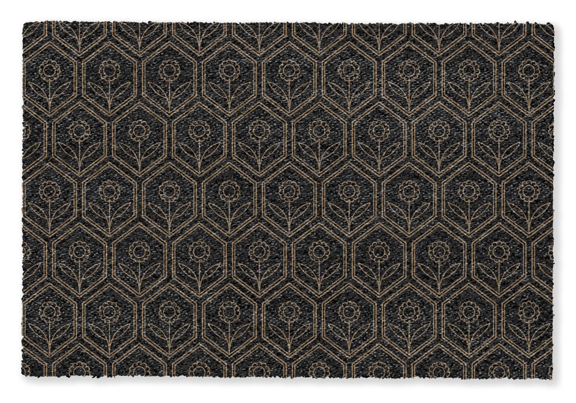 MuchoWow Fußmatte Sechseck - Schwarz - Gold - Blume, Rechteckig, innen Schmutzfangmatte, Tür, Schmutzfänger Flur, Teppich 60x40 cm