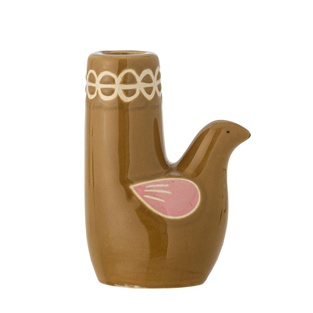 Bloomingville Kerzenhalter Trudy, Vogel, in Braun, aus Steingut, Kerzenständer, dänisches Design, Vogel Kerzenhalter, Tierfigur Deko, Handbemalt, Fensterbankdeko