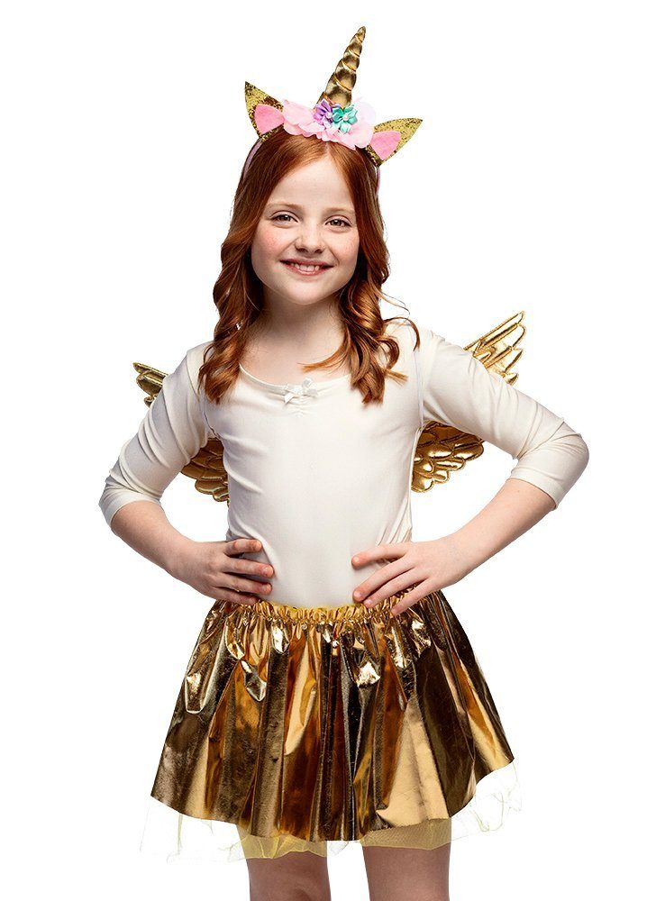 Boland Kostüm Gold Einhorn Set Karneval Faschingskostüm Kinder, Süßes Verkleidungsset für märchenhafte Einhörner