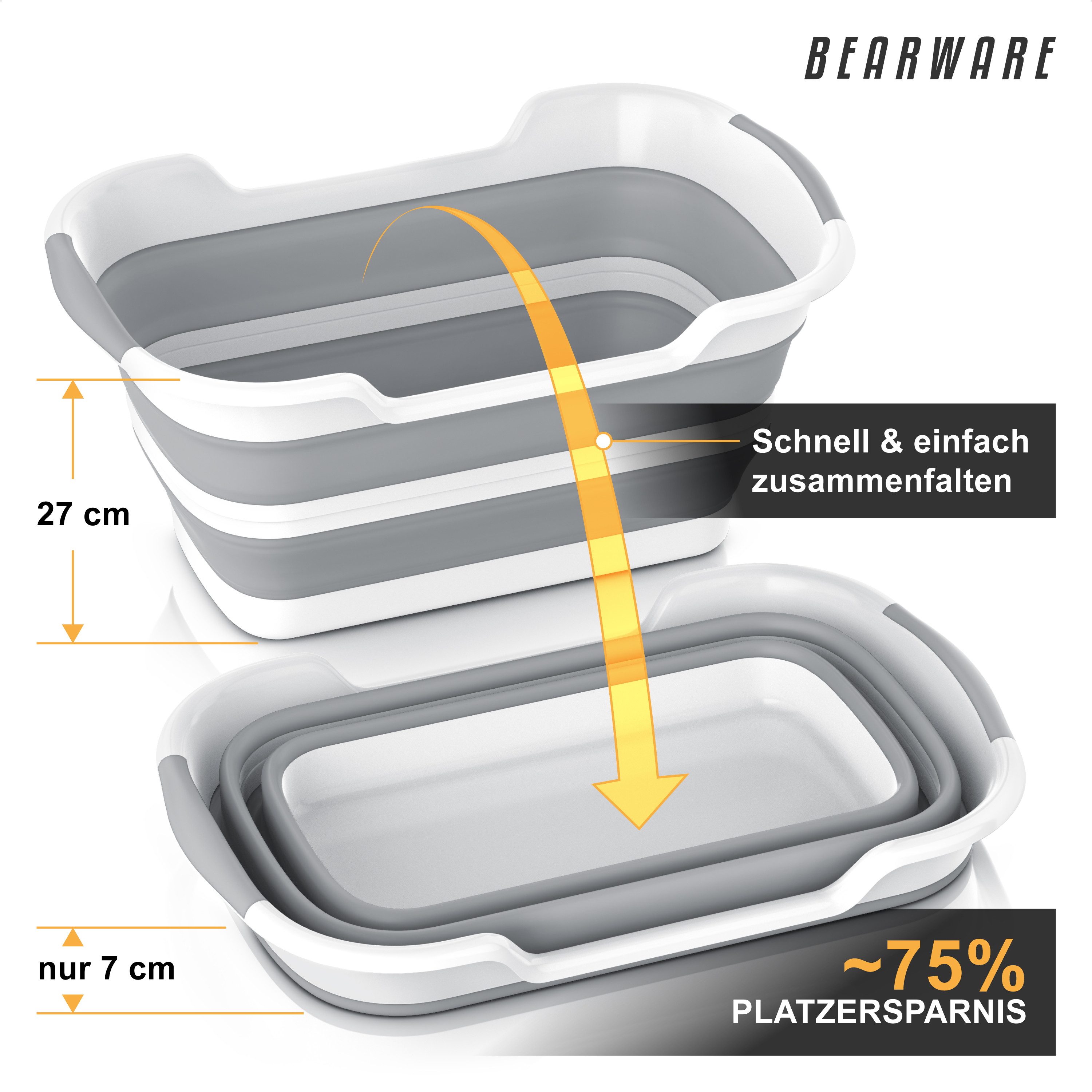 BEARWARE Wäschekorb Faltbarer Wäschekorb 26 l, Wäschewanne mit gummierten Griffen (1 St), faltbar von 27 auf 7 cm, wasserdicht, über 70% Platzersparnis – Bild 3 von 5