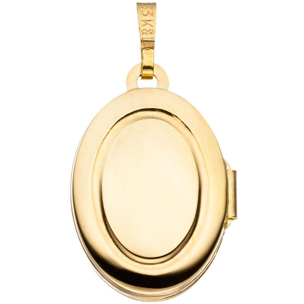 oval Amulett Krone Gold 333 333 Gelbgold Kettenanhänger teilmattiert Unisex, Schmuck Anhänger Medaillon Gold