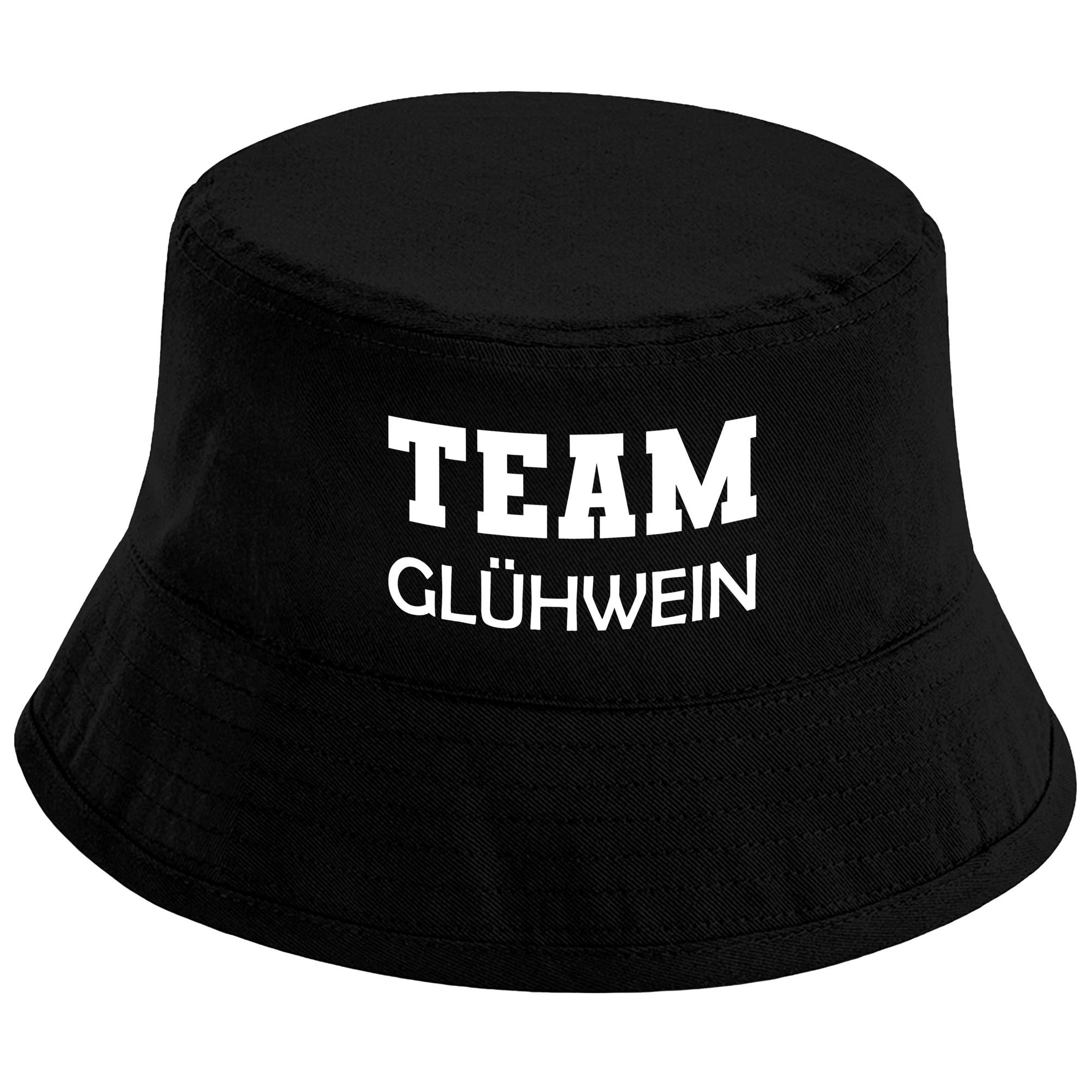 Herzbotschaft Fischerhut Team Glühwein (Unisex Einheitsgröße, Bucket Hat mit Spruch, Festivalhut, Sonnenhut) für Damen & Herren