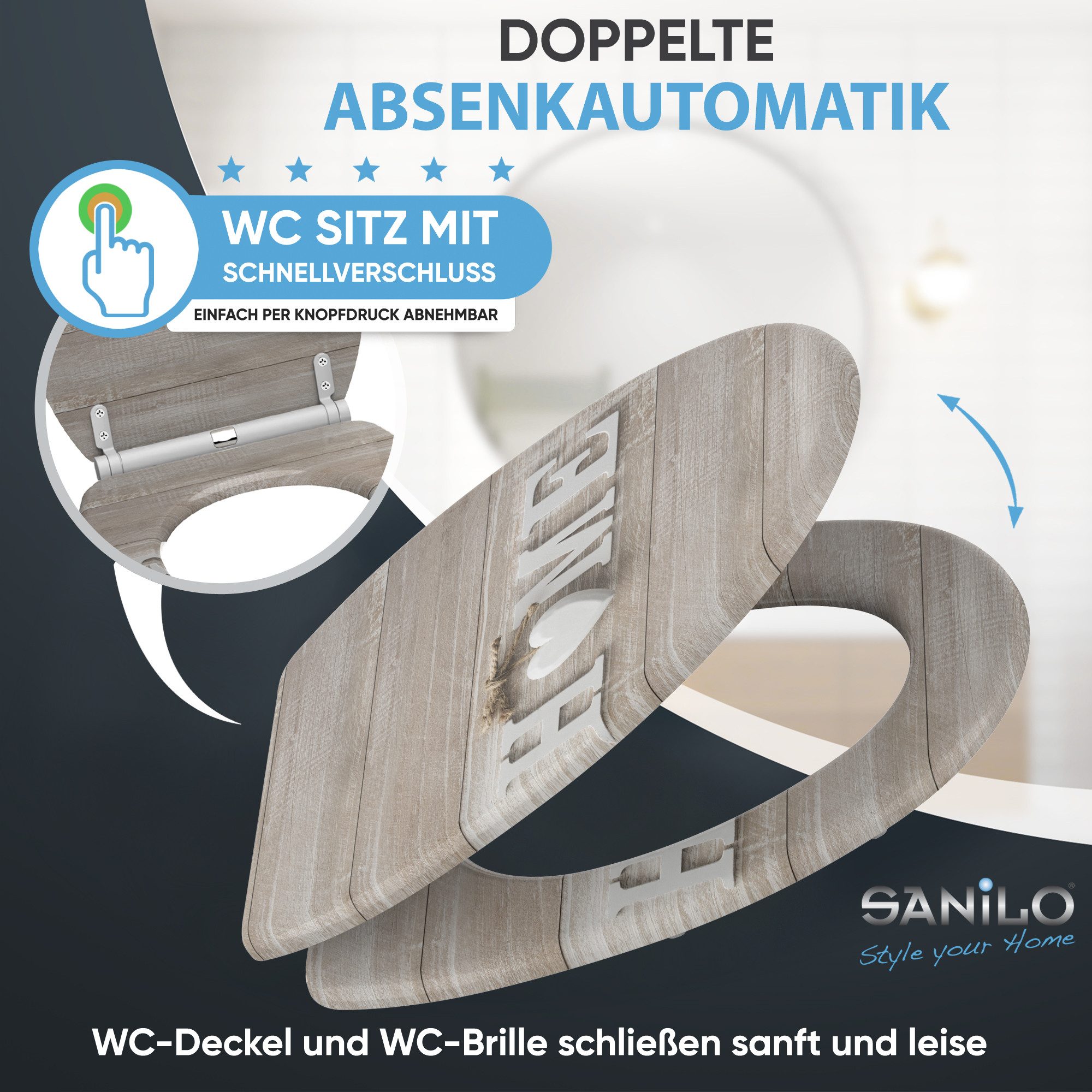 Sanilo WC-Sitz mit Absenkautomatik, viele Toilettendeckel direkt vom Hersteller, hochwertig & modern, universell, leichte Montage