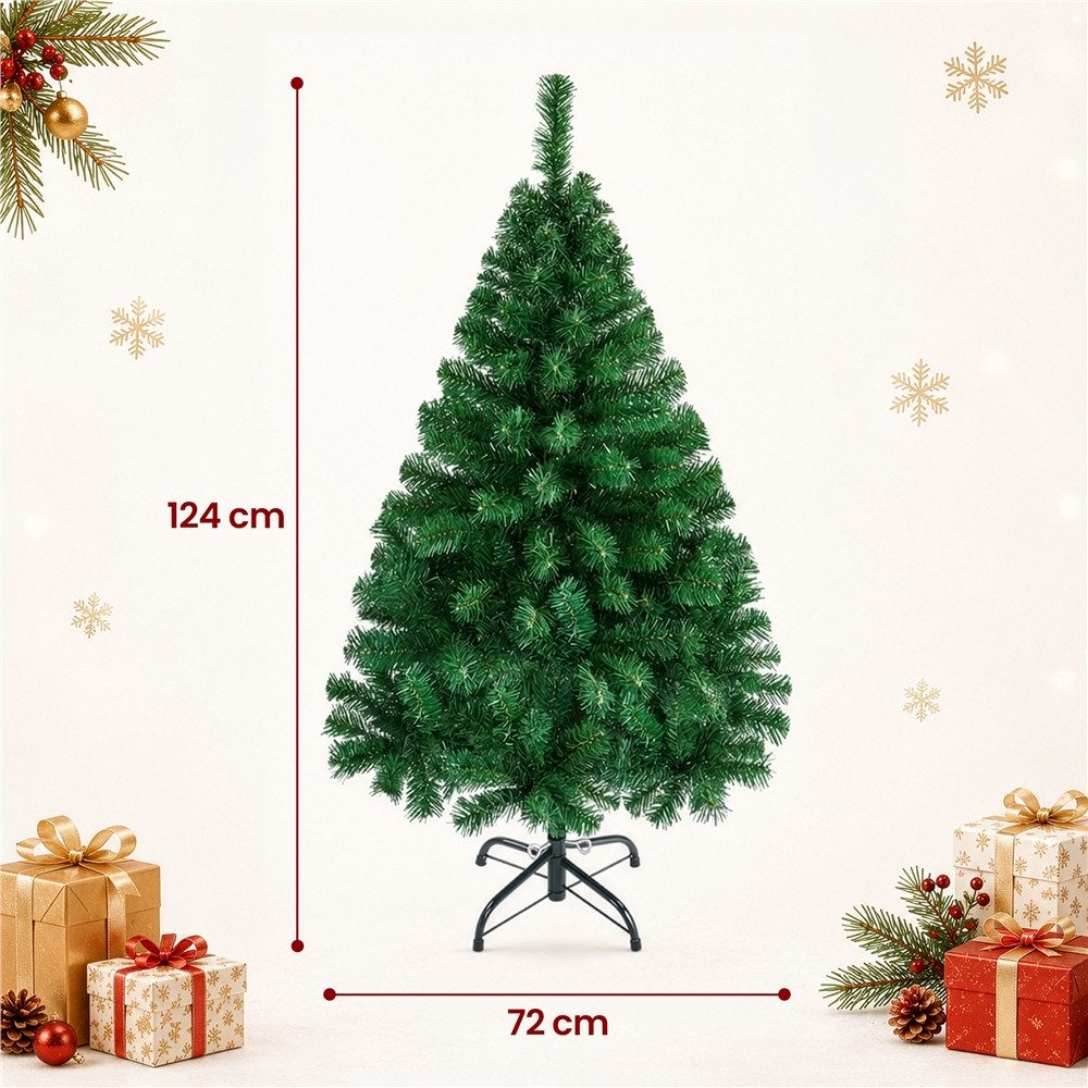 Yaheetech Künstlicher Weihnachtsbaum 61-214 cm (H), Tannenbaum, 124cm Weihnachtsbaum mit 208 Spitzen & Faltbarem Metallständer – Bild 4 von 5