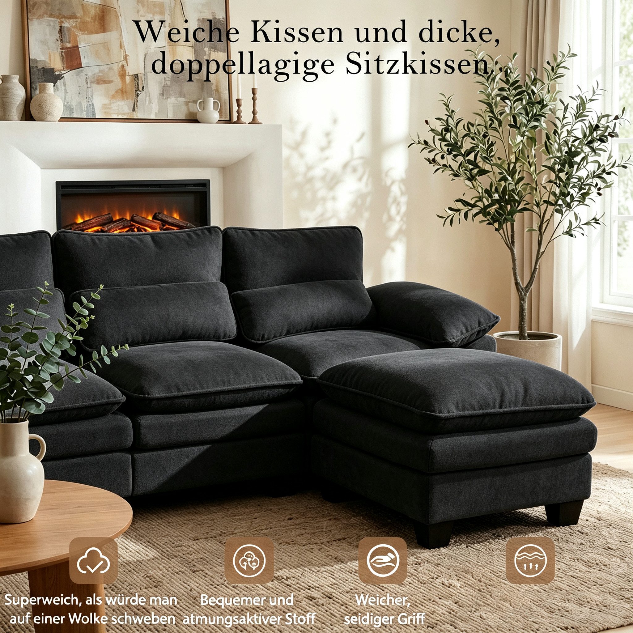 Patbrela Ecksofa modulares Sofa,15 cm dickes Sitzkissen,Breite 226/283cm, Schlafsofa,Angenehmer Teddy-Stoff,Einfache Montage