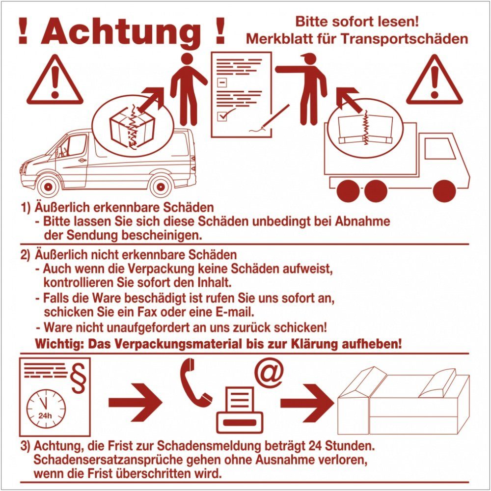 Hinweisschild Merkblatt für Transportschäden, Kombischild