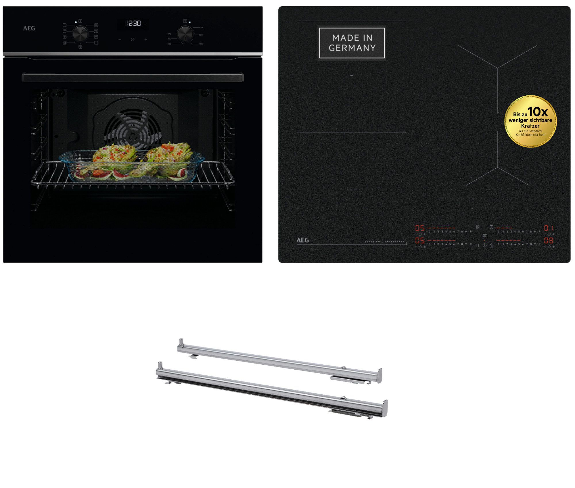 AEG Backofen-Set HH24BSISML, mit 1-fach-Teleskopauszug, Aqua Clean, Bis zu 10x weniger sichtbare Kratzer – Made in Germany