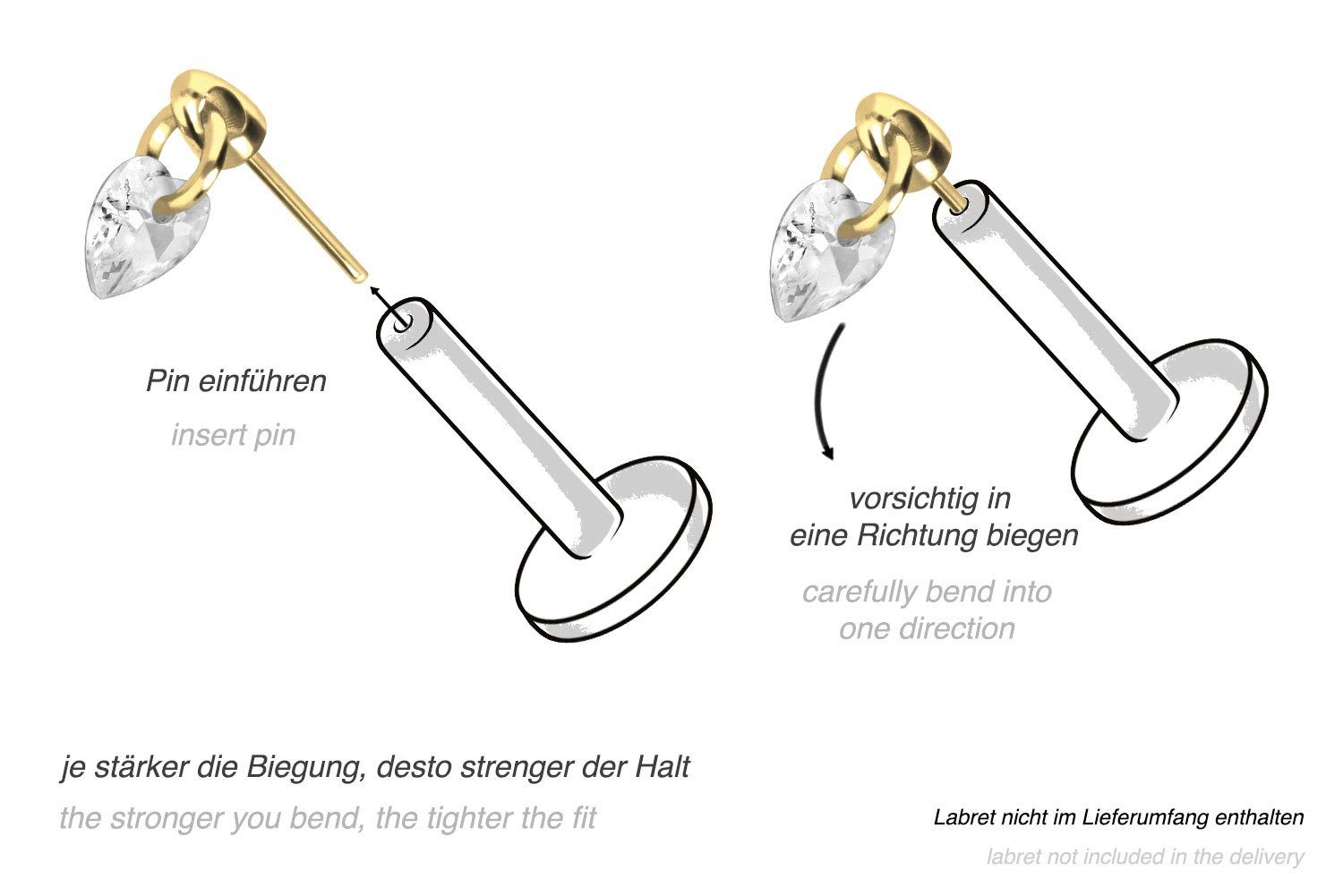 PIERCINGLINE Piercing-Set Titan Aufsatz mit Push Pin KRISTALLHERZ (Push Pins, 1-tlg)