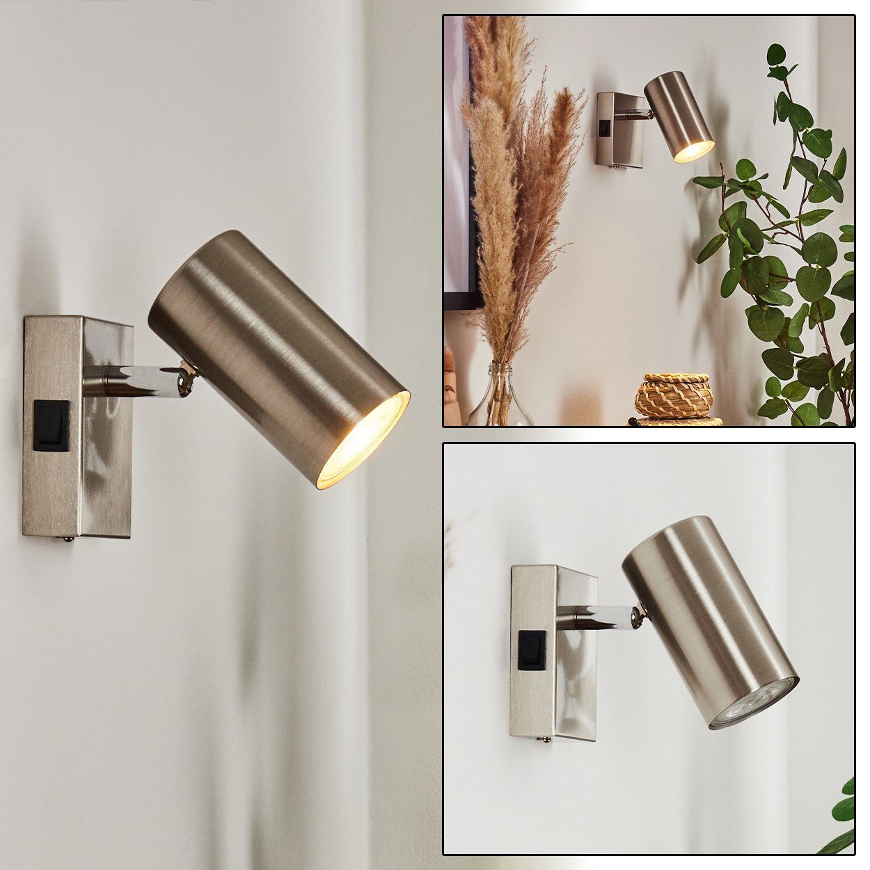 hofstein Wandleuchte »Gambellara« verstellbare Wandlampe aus Metall in Nickel-matt/Chrom, ohne Leuchtmittel, 1xGU10, Moderne Leselampe mit verstellbaren Spot & An- & Ausschalter