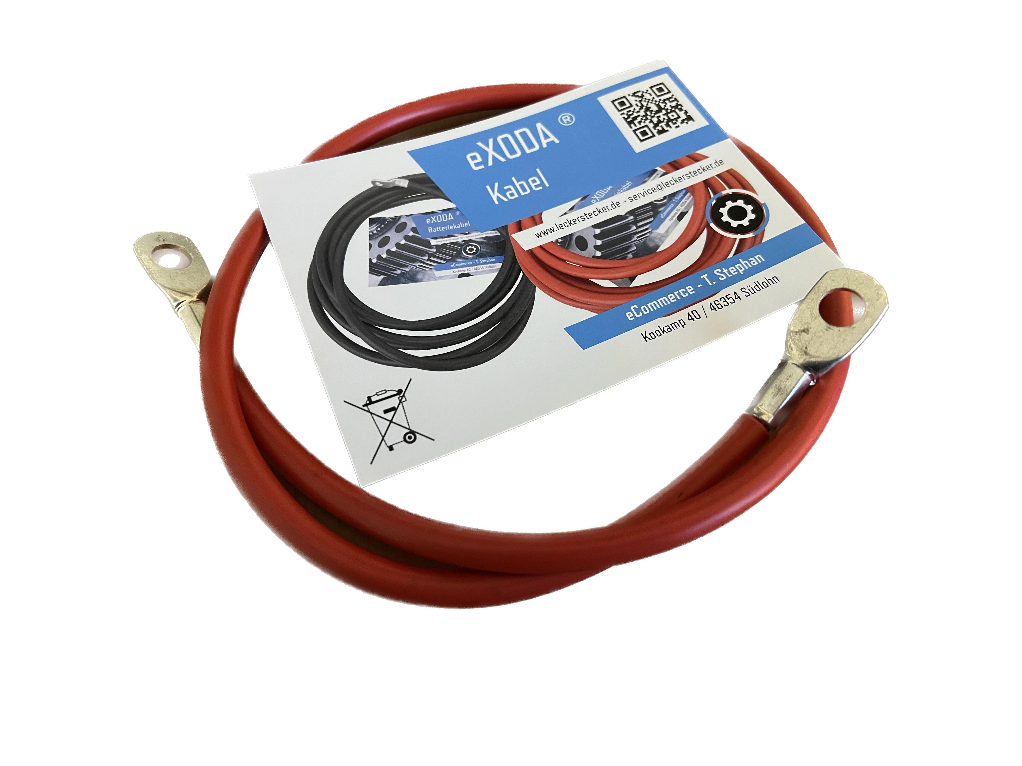 eXODA 25 mm2 M10 M10 Batteriekabel, Rot, (50 cm), 99% Kupfer