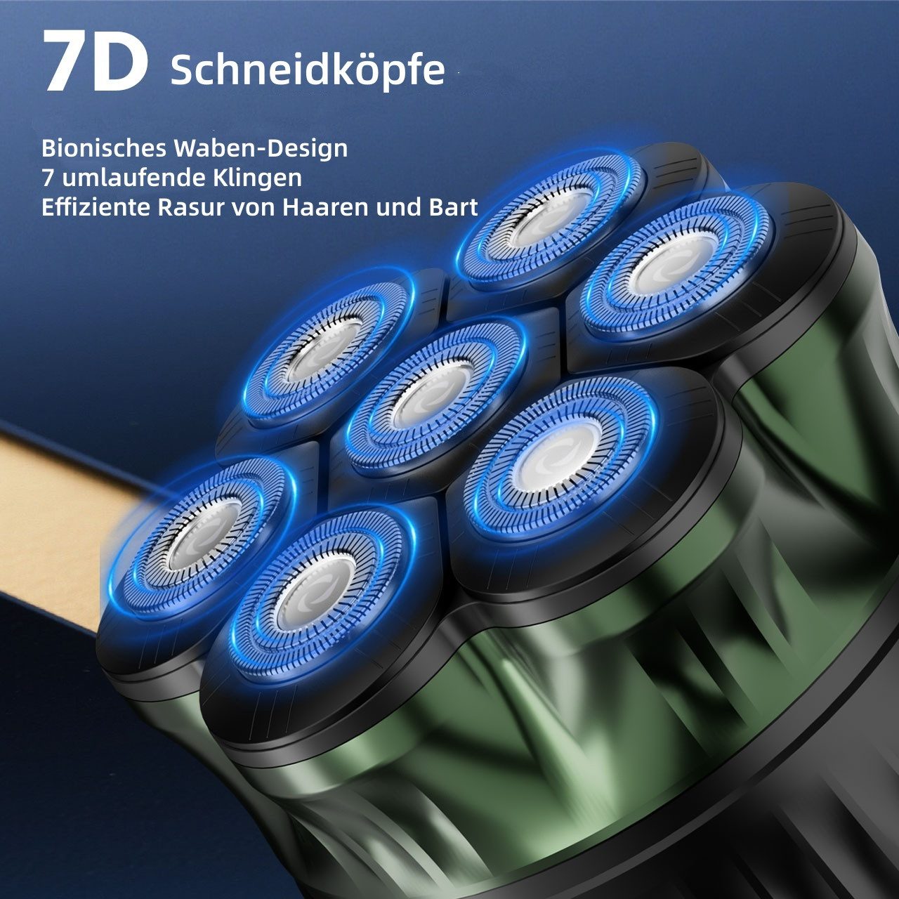 HATTEKER Elektrorasierer WK-5812, Aufsätze: 1, Kopf- & Bartrasierer, mit 7 Wabenklingen, 360° schwebend, LED-Display, Typ-C, wasserdicht