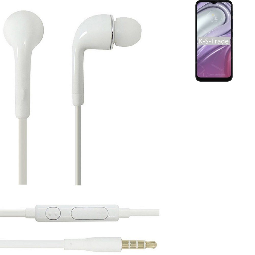 K-S-Trade für Motorola Moto G20 In-Ear-Kopfhörer (Kopfhörer Headset mit Mikrofon u Lautstärkeregler weiß 3,5mm)