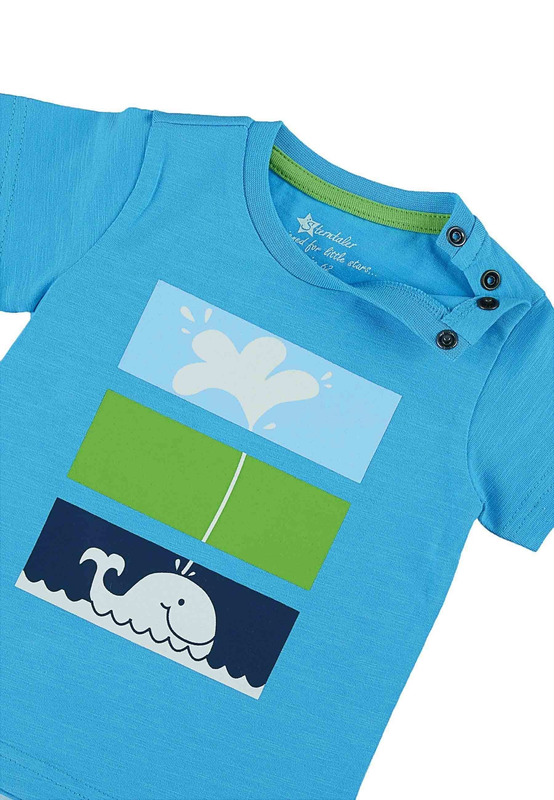 linken Kurzarm-Shirt aus an in Knöpfen - (1-tlg) Türkis - 'Wal' Kinder mit Baby Jersey - mit Schulter Kurzarmshirt Shirt Kurzarmshirt Kinder der Sterntaler® T-Shirt Kurzarm-Shirt Druck