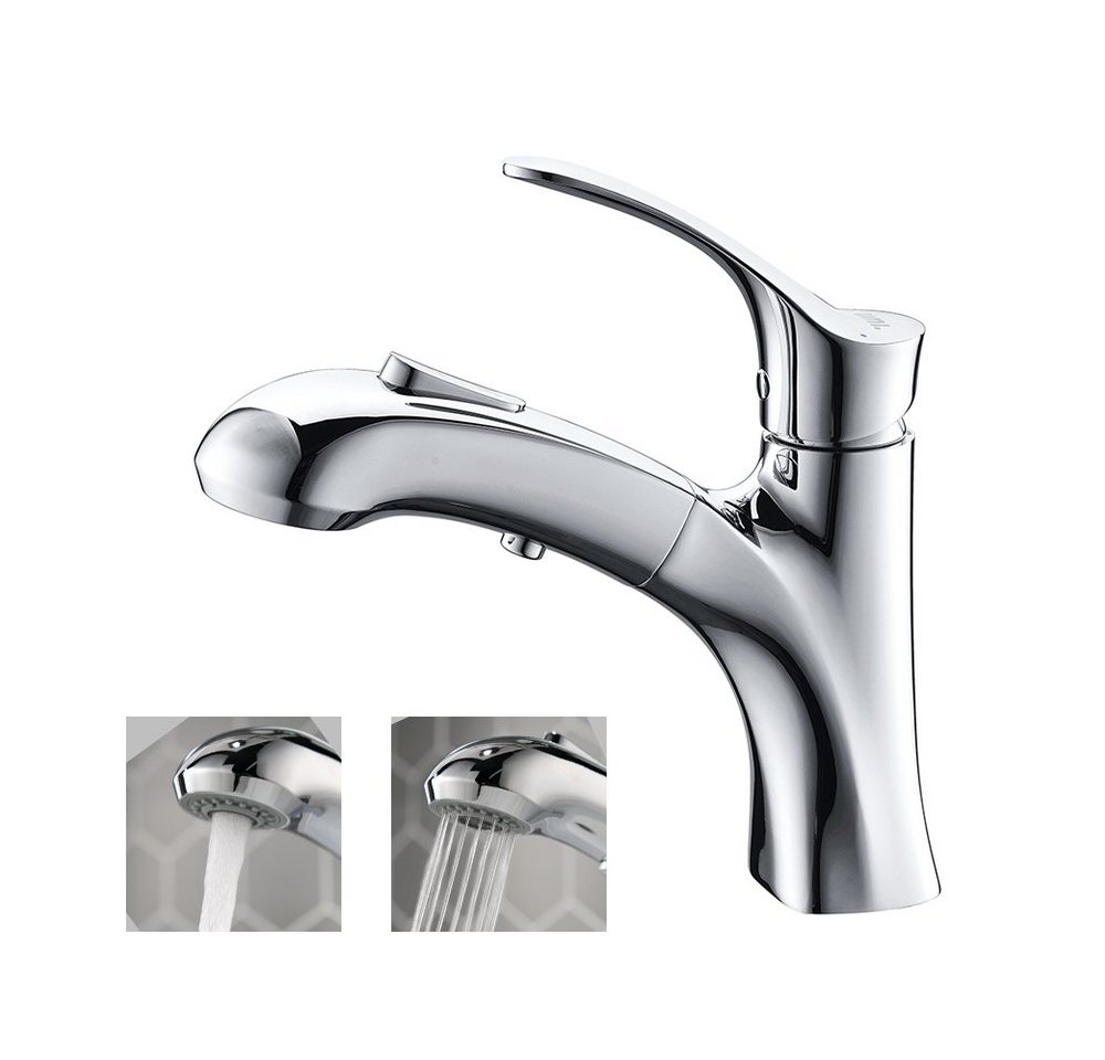 Thumbnail - HOMELIVE Badarmatur mit Ausziehbar Brause Waschtischarmatur 2 Strahlarten Wasserhahn Bad (mit Pause Taste Badarmatur) au...