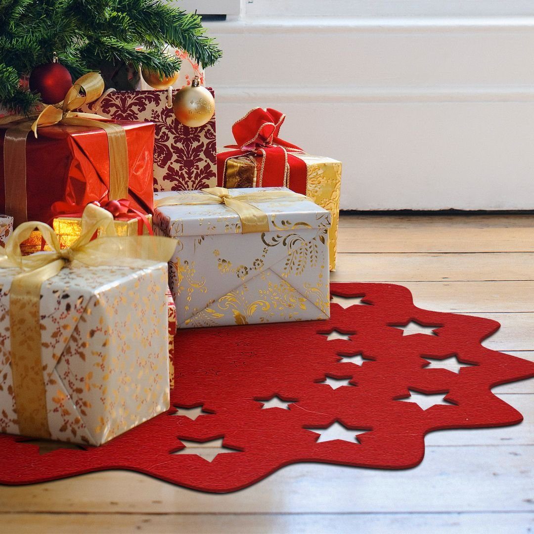 K&L Wall Art Weihnachtsbaumdecke Rote Zimmerpflanzen Sterne Ø 49cm Teppich Tischdecke Filzteppich