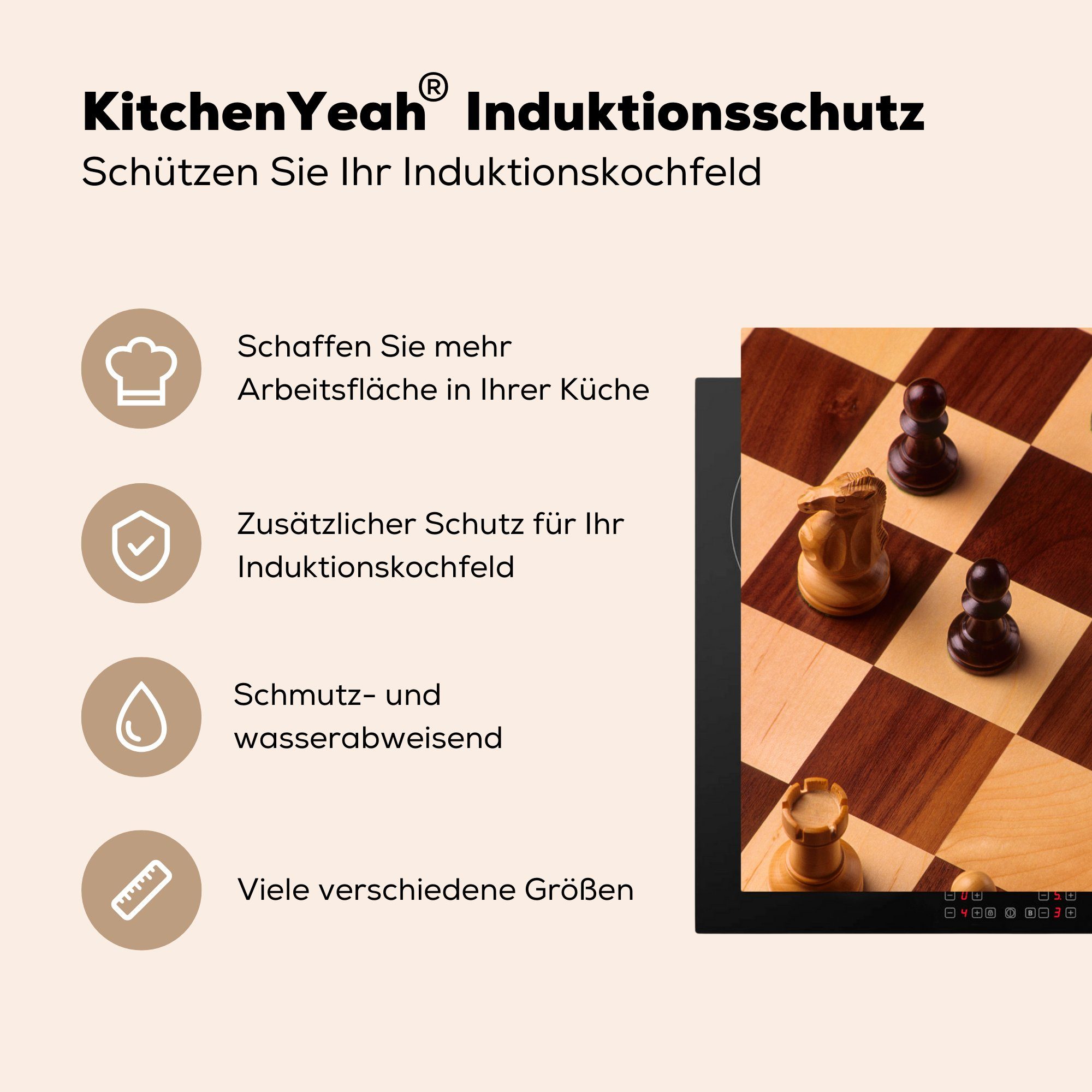 MuchoWow Herdblende-/Abdeckplatte Das Schachbrett (1 tlg), 78x78 einer cm, während Ceranfeldabdeckung, Vinyl, für Schachpartie, küche Arbeitsplatte