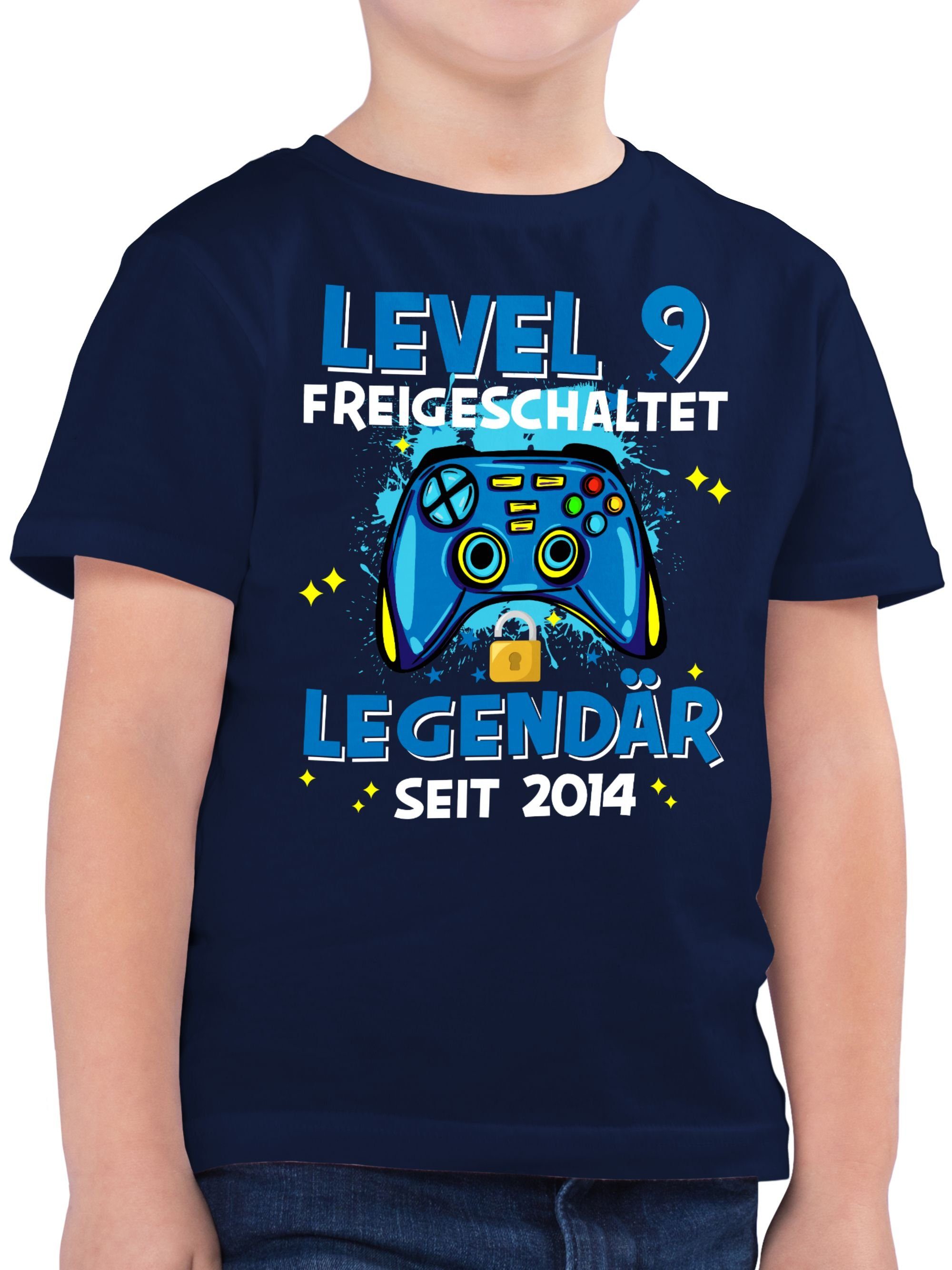 Shirtracer T-Shirt Level 9 freigeschaltet Legendär seit 2014 9. Geburtstag 01 Dunkelblau