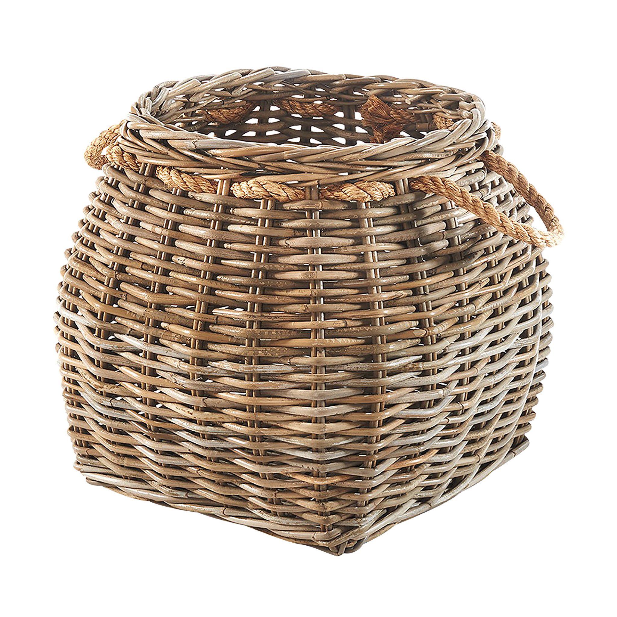 Aufbewahrungskorb Korb aus Rattan geflochten kubu grey mit Seilgriff
