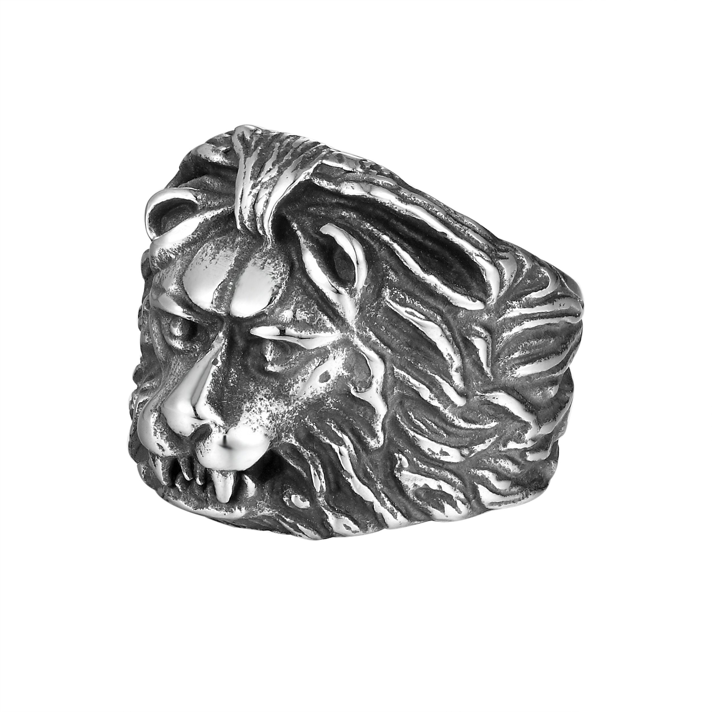 Karisma Fingerring Fingerring Männerring Herren Edelstahl Löwe Geschwärzt SRL200