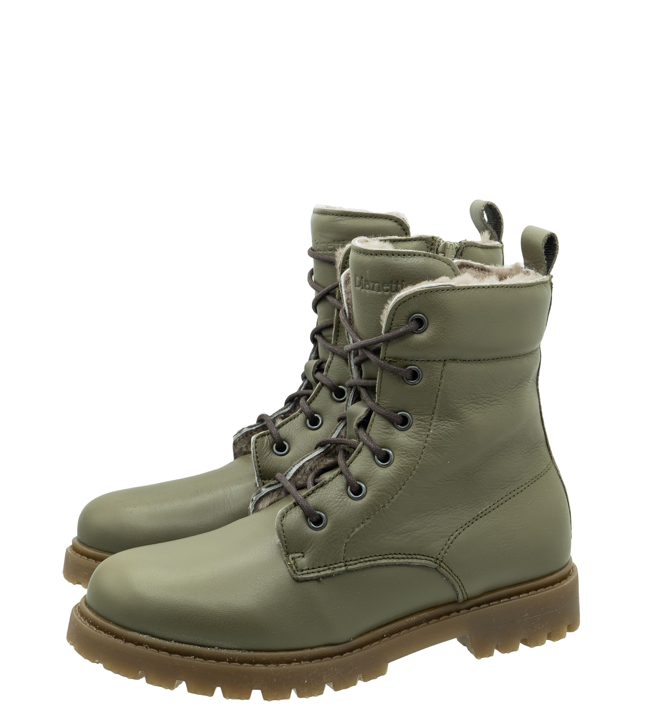 Dianetti Dianetti Stiefel Boots Damen Teens 9975 Schnürboots Lammfell Oliv Schnürstiefelette