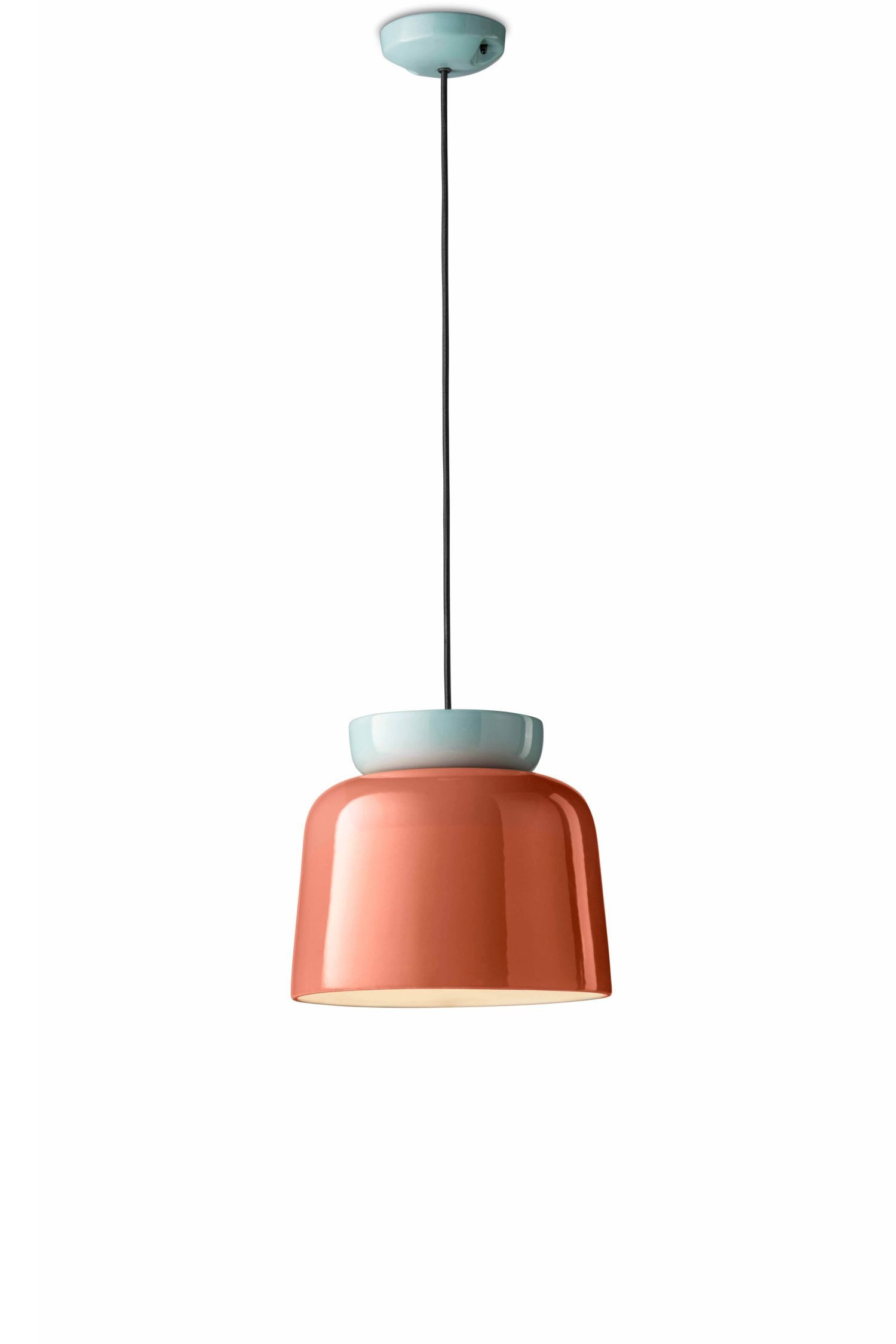 Licht-Erlebnisse Pendelleuchte LORENZO, ohne Leuchtmittel, Keramik H: max. 145 cm D: 27,5 cm Hellblau Orange E27 rund Retro
