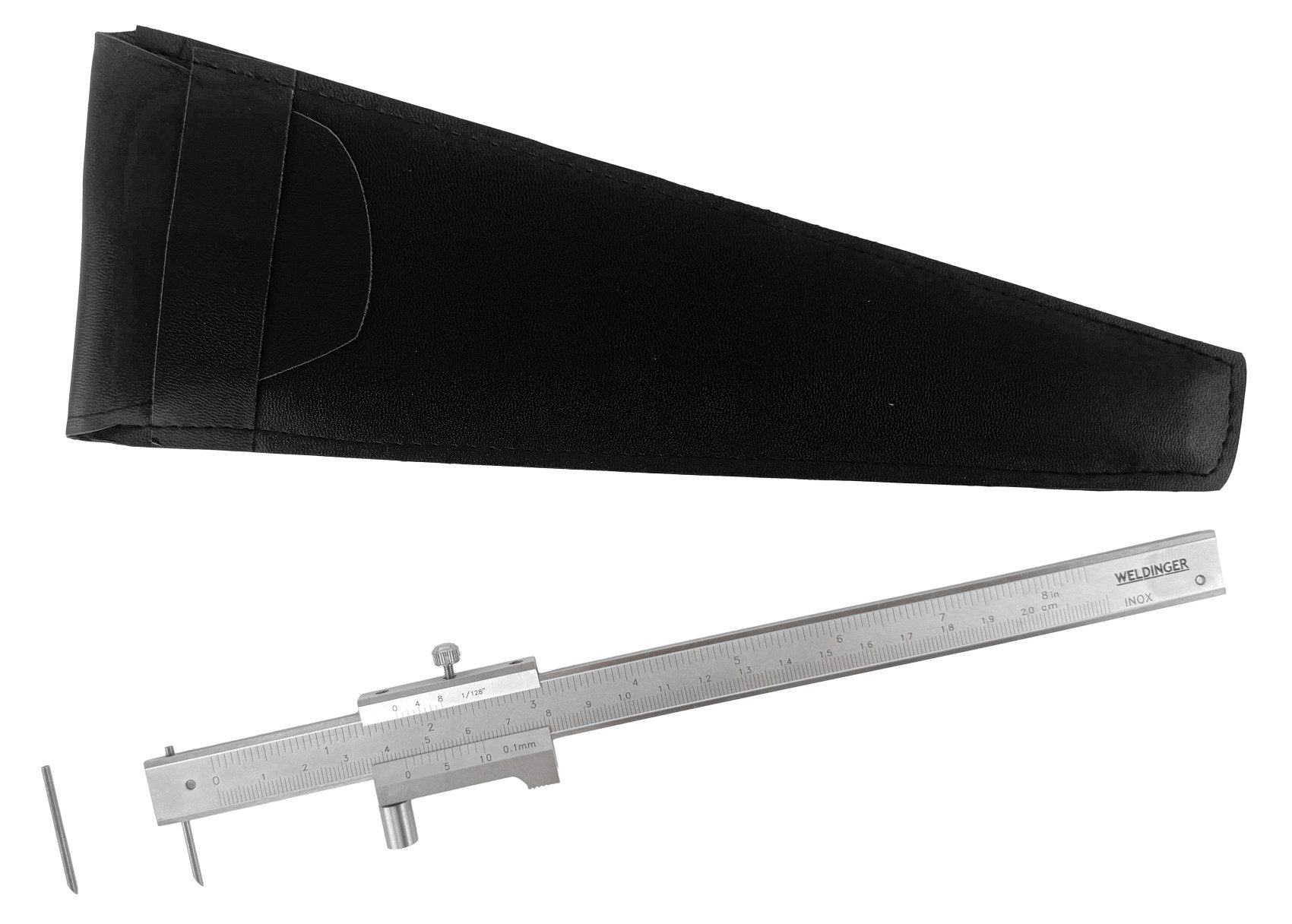 WELDINGER Anschlagwinkel Edelstahl-Streichmaß mit Reißnadel 0-200 mm Messwerkzeug Metallbau, (3-St), Rändelschraube aus Metall, Gesamtlänge 25,5 cm