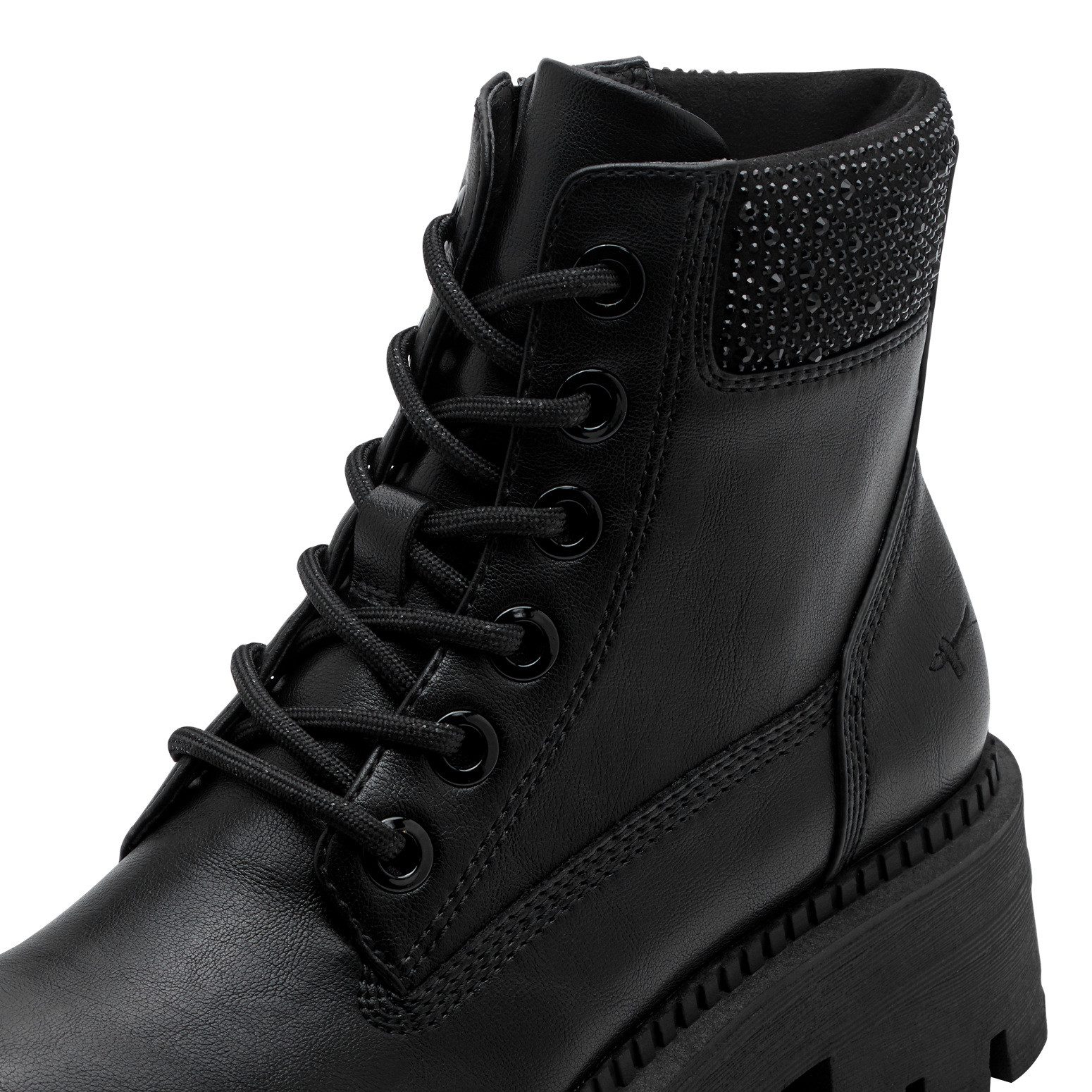 Tamaris Schnürboots, Blockabsatz, Schnürstiefelette mit glänzenden Strasssteinen besetzt