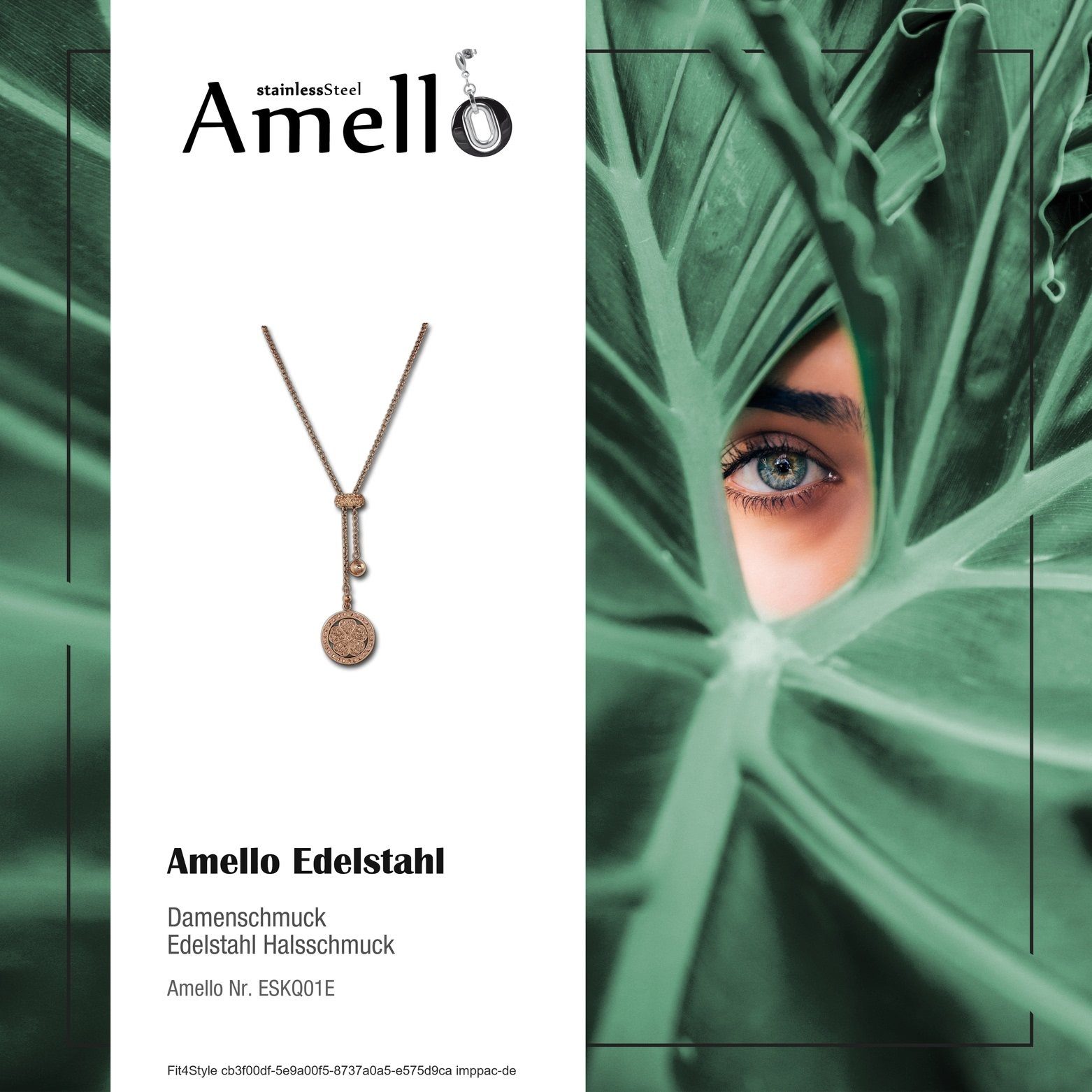 Halsketten Edelstahlkette Kette Amello Amello vergolde (Kleeblatt) 80cm, Steel), (Stainless (Halskette), Edelstahl ca. Damen Kleeblatt rose
