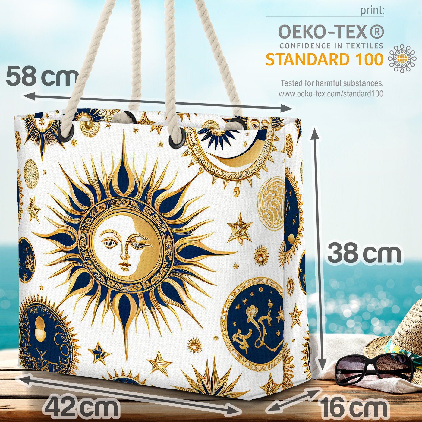 Symbol natur Mystik VOID gold Gesicht Himmel Strandtasche weiss ornam Sonne Mond (1-tlg), Sterne