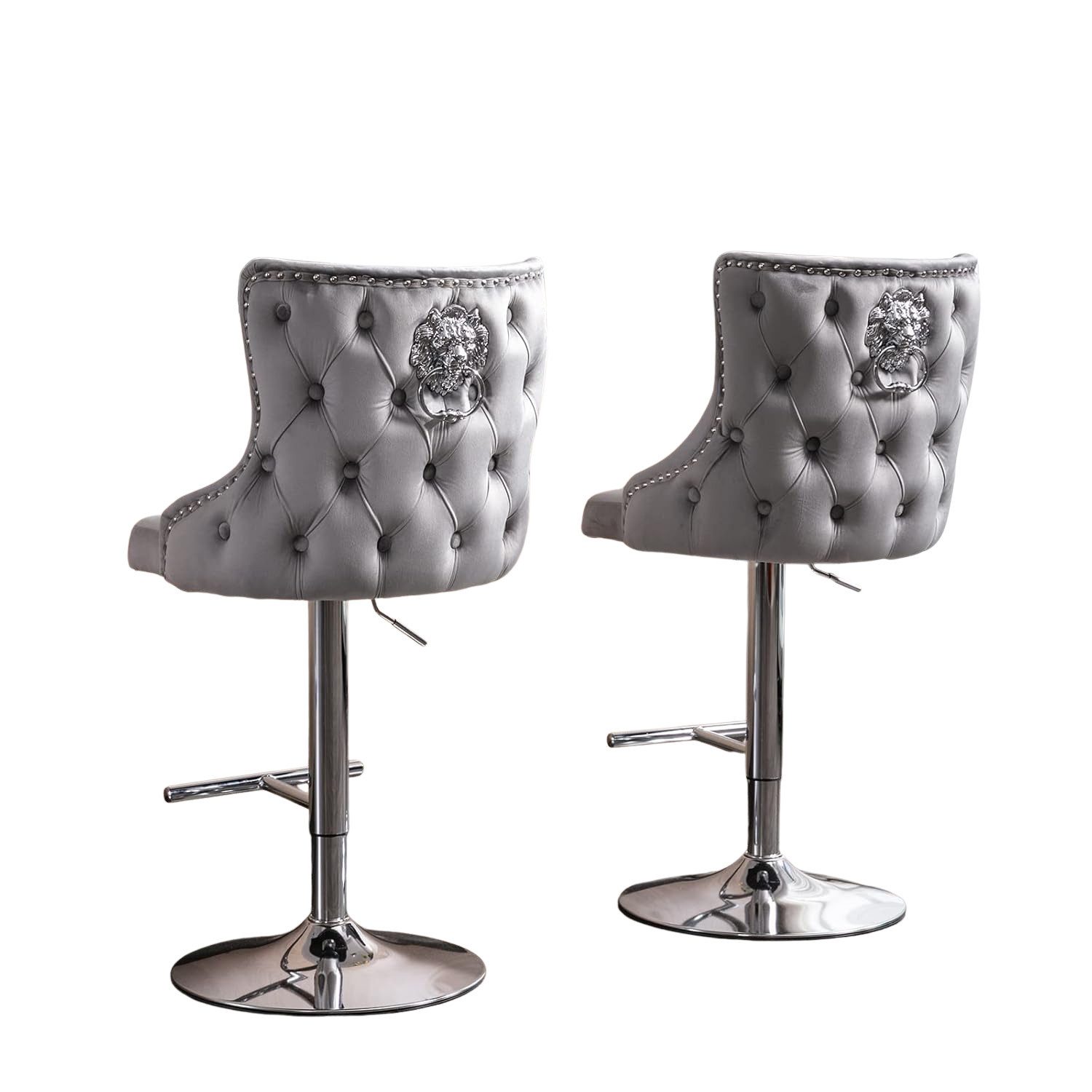 CHAIRUS Barhocker höhenverstellbarer Thekenhocker mit Löwenkopf-Dekor für Küche & Bar (2 St), 2er Set drehbarer Barstühle mit Samtbezug und Lehne